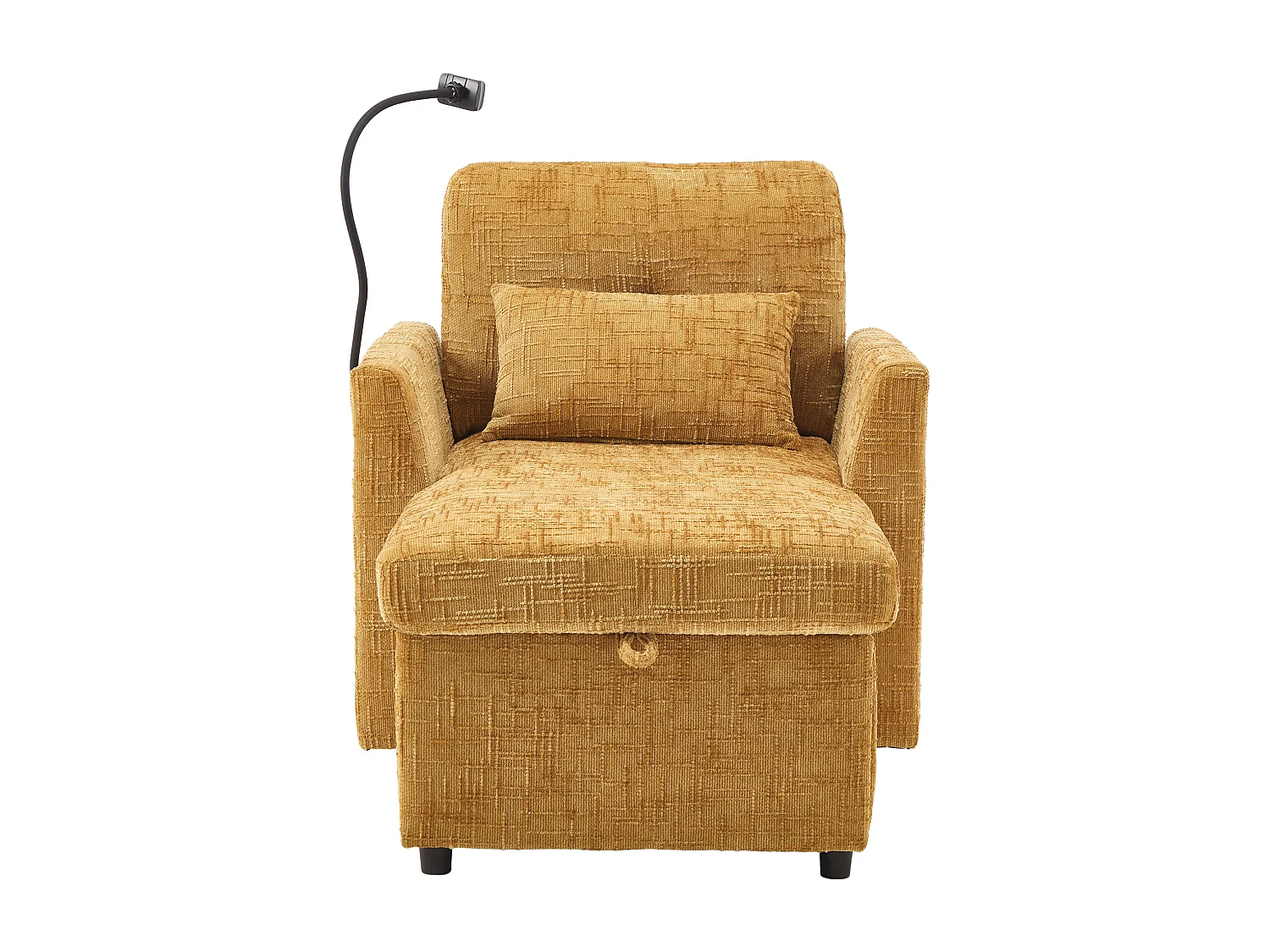 Einzel-Loungesofa mit Stauraum, Seitentaschen und Handyhalter - Chenille gelb