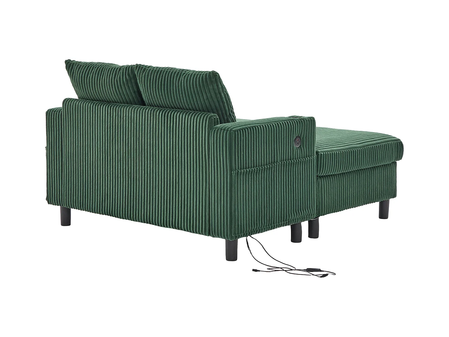 Loungebank van groen pluche met USB-poort, LED-verlichting en bekerhouders