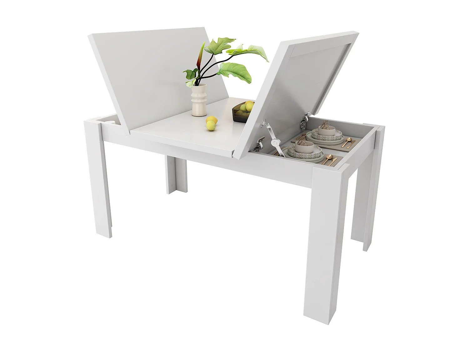 Table à manger rectangulaire 120x70 cm avec rangement, blanche - pour 4 à 6 personnes