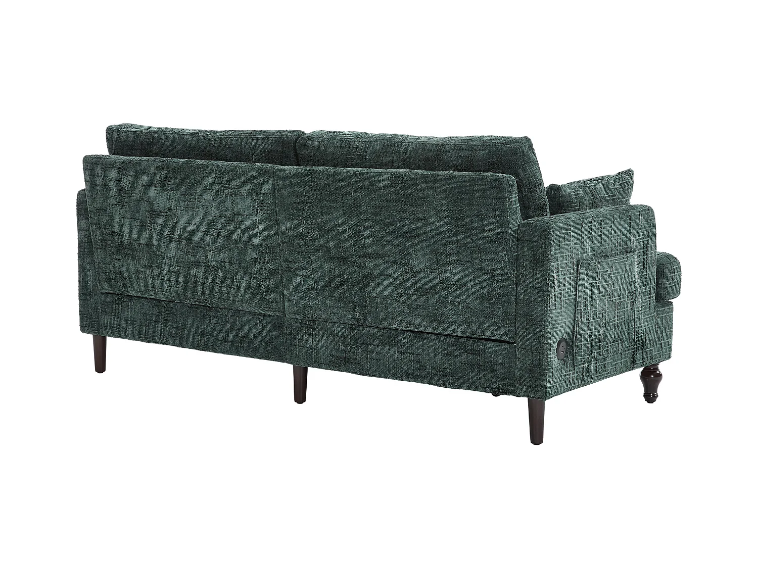 Canapé 2 places avec éclairage LED et port USB, pieds en bois - tissu chenille vert foncé