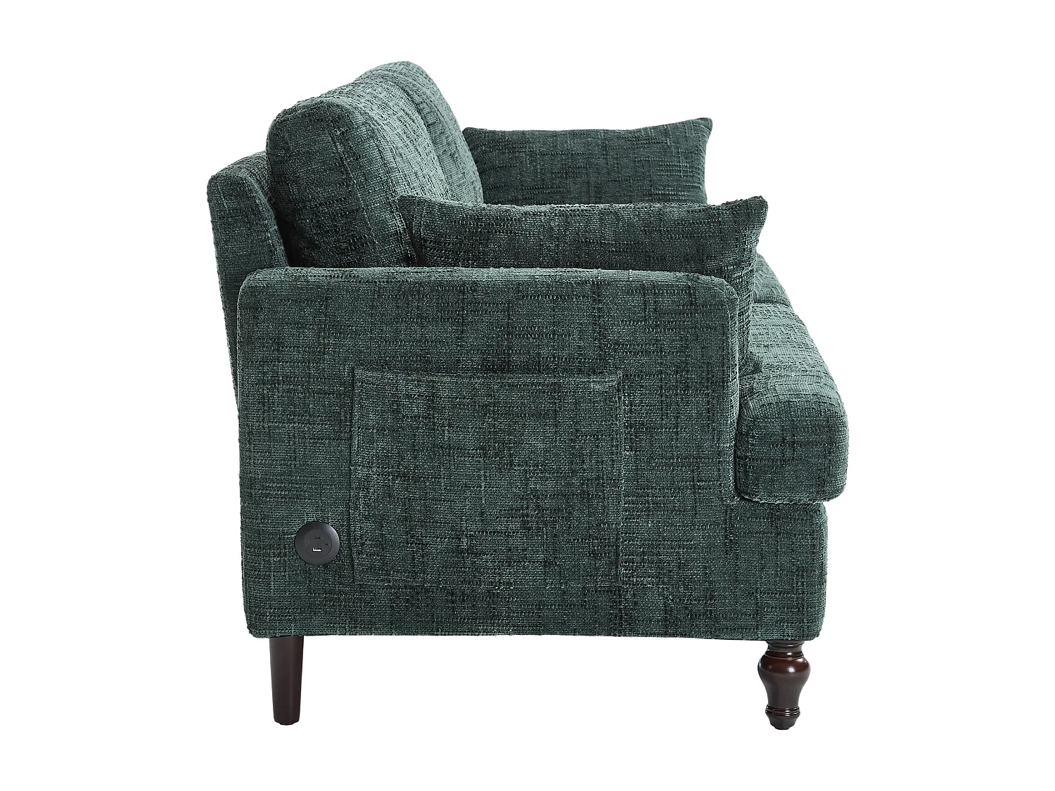 2-Sitzer-Sofa mit LED-Beleuchtung und USB-Anschluss, Holzfüße - Chenille-Stoff dunkelgrün