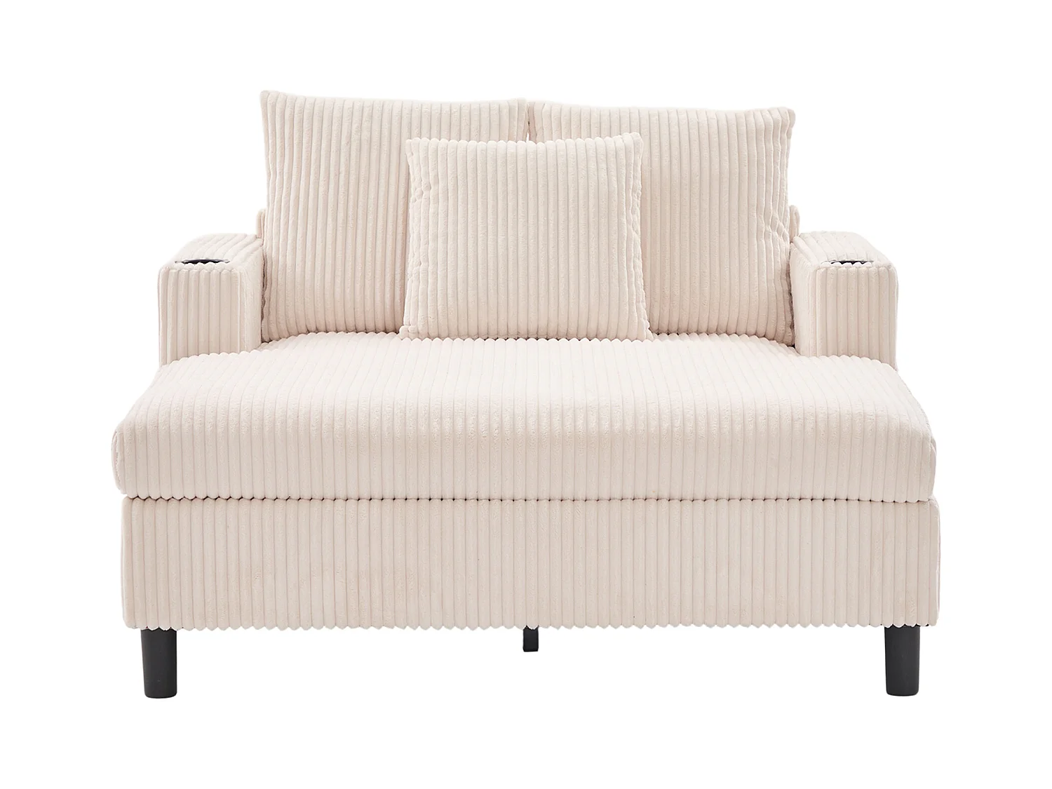 Canapé lounge en peluche beige avec port USB, éclairage LED et porte-gobelets