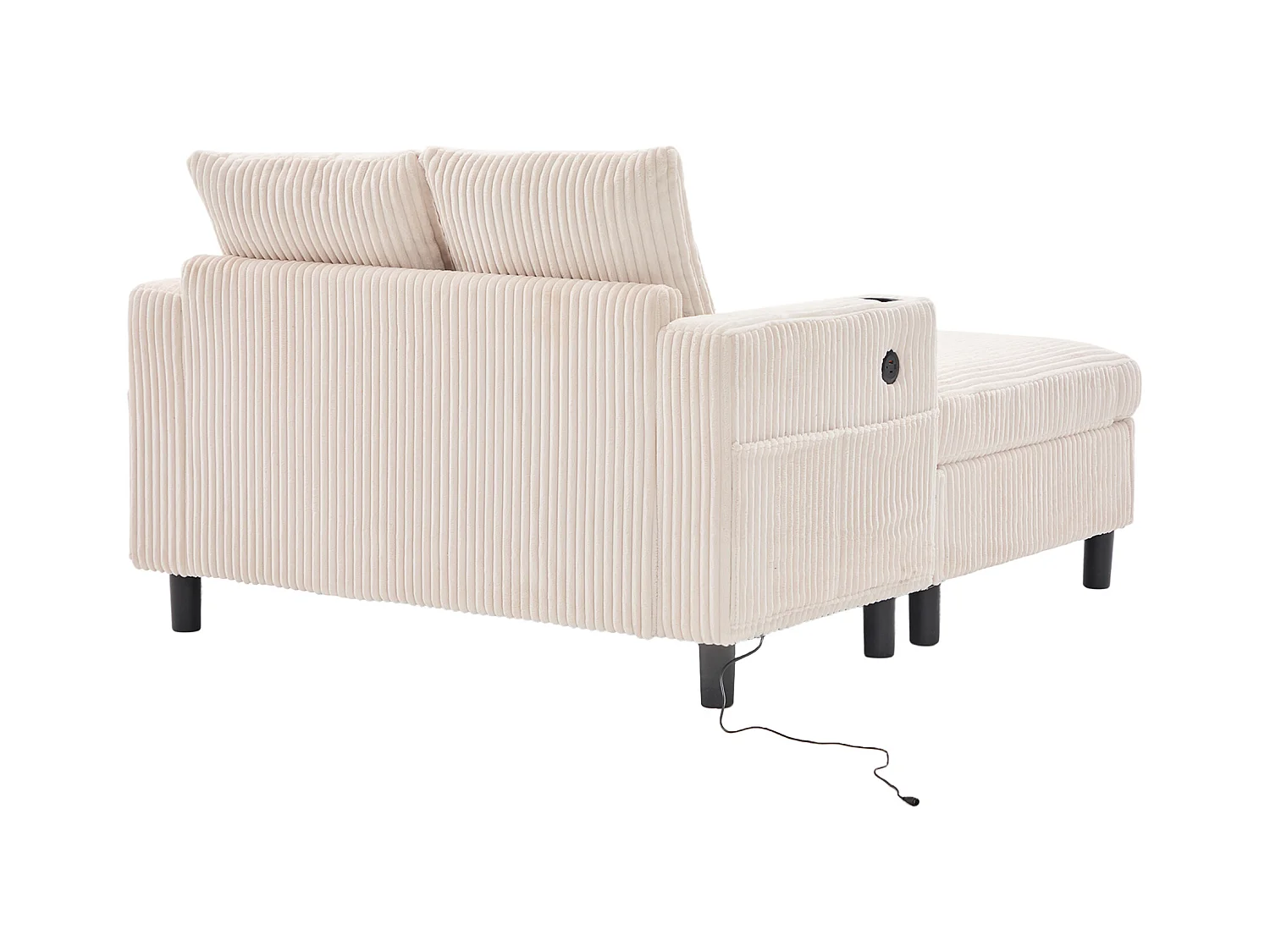 Canapé lounge en peluche beige avec port USB, éclairage LED et porte-gobelets