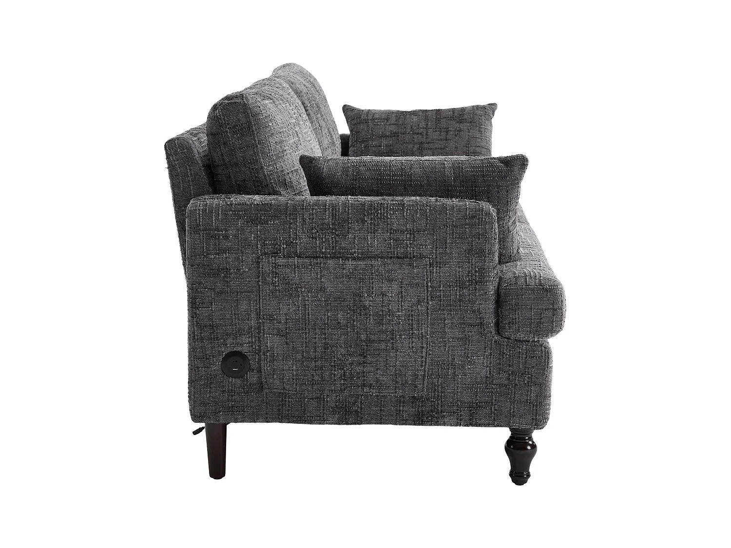 Canapé 2 places avec éclairage LED et port USB, pieds en bois - tissu chenille gris