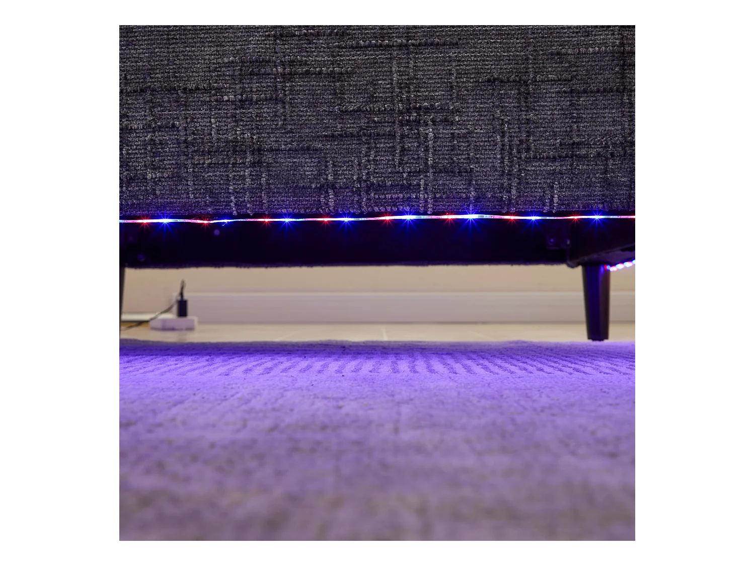 Canapé 2 places avec éclairage LED et port USB, pieds en bois - tissu chenille gris