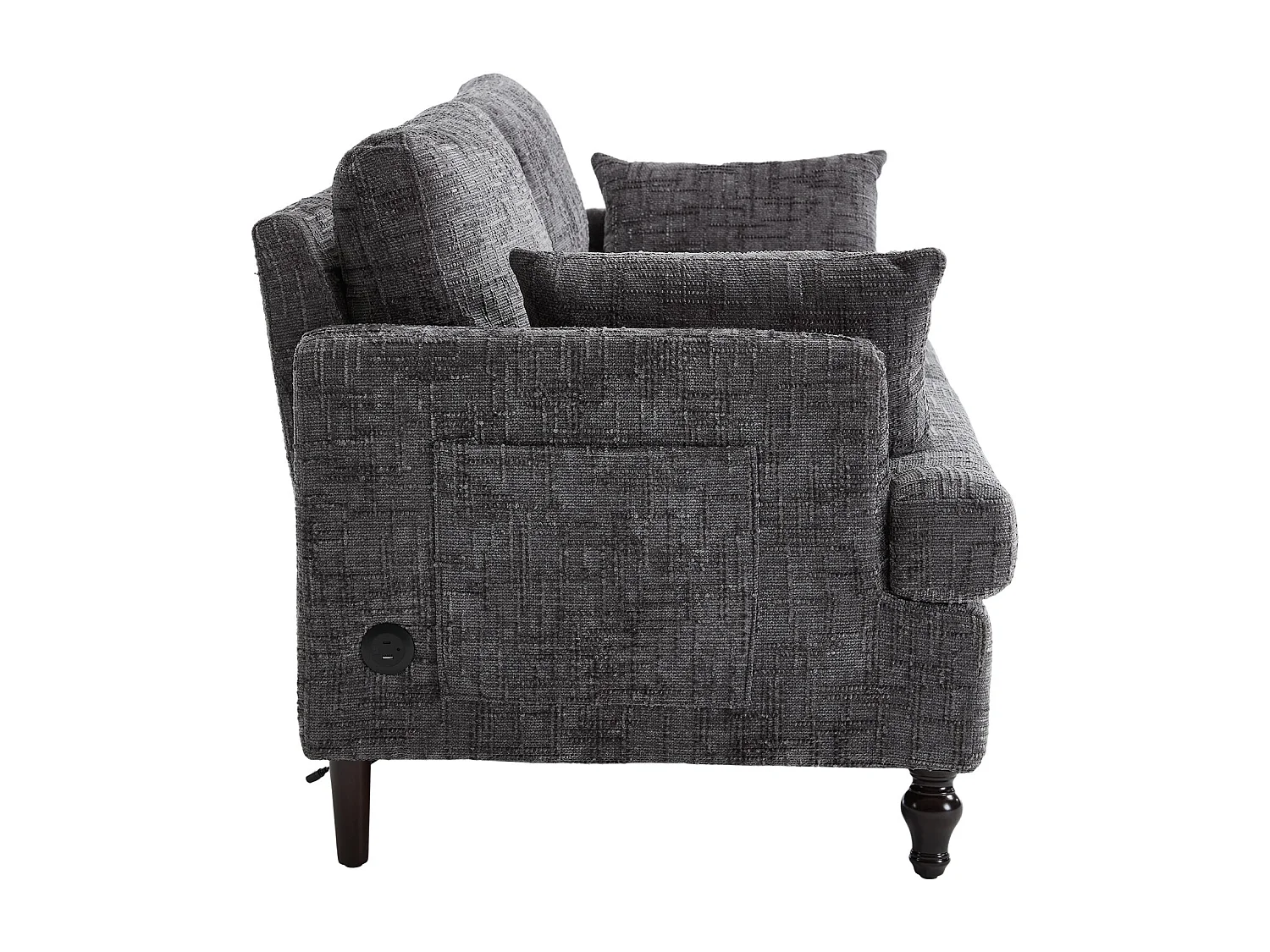 Canapé 2 places avec éclairage LED et port USB, pieds en bois - tissu chenille gris