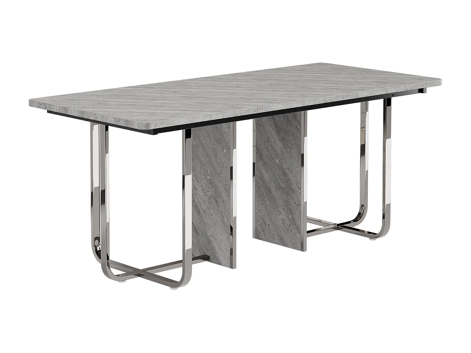 Table à manger rectangulaire avec plateau gris et métal argenté - pour 6 à 8 personnes