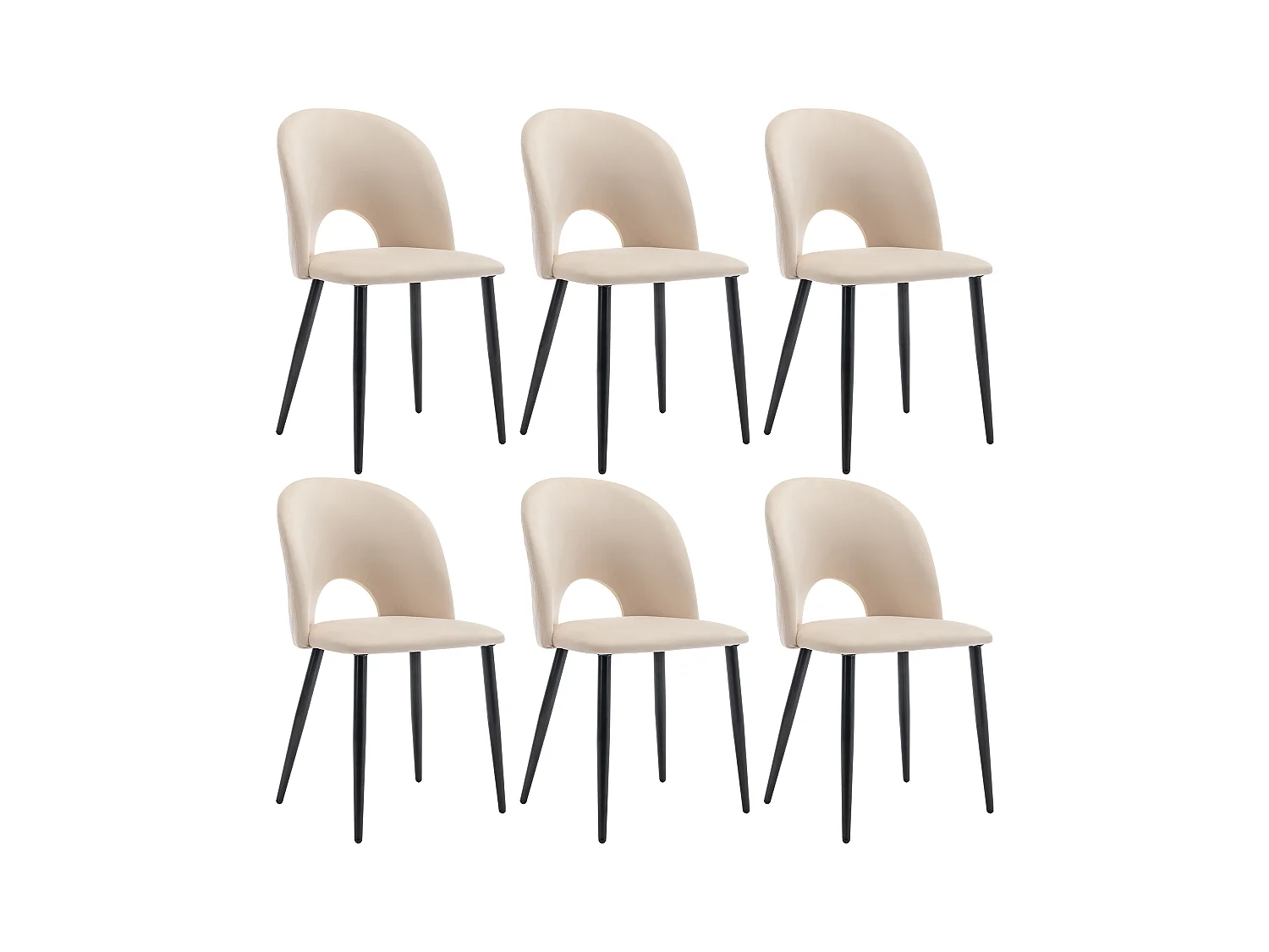 Lot de 6 chaises de salle à manger en velours beige avec dossier et pieds réglables