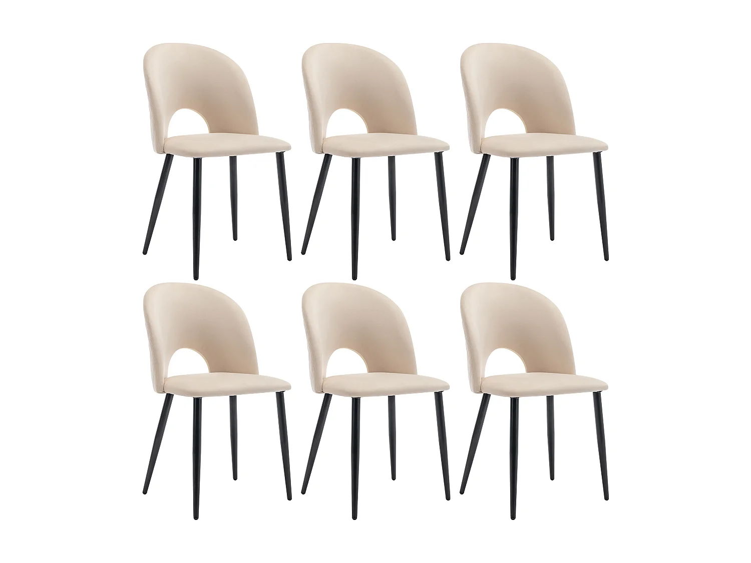 Lot de 6 chaises de salle à manger en velours beige avec dossier et pieds réglables