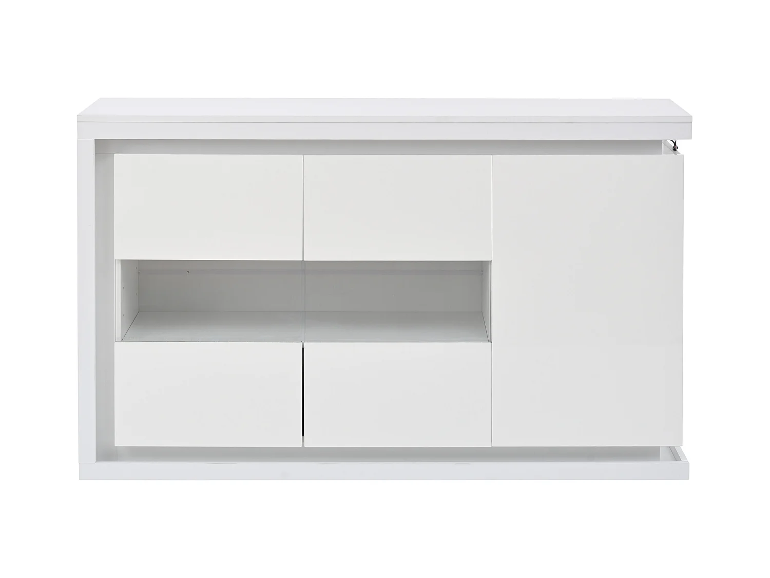 Buffet blanc avec éclairage LED, 3 portes et étagères réglables - pour salons et bureaux