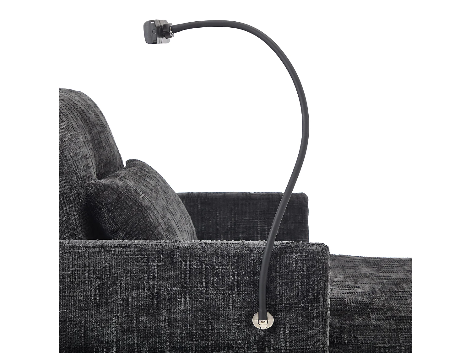 Canapé simple avec rangement, poches latérales et support pour téléphone - Chenille noire