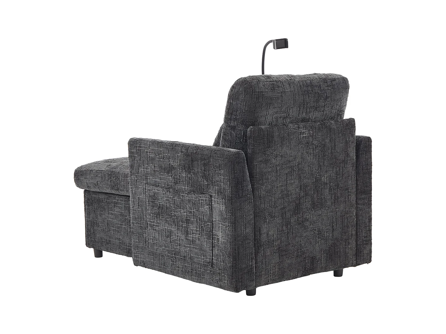 Einzel-Loungesofa mit Stauraum, Seitentaschen und Handyhalter - Chenille schwarz