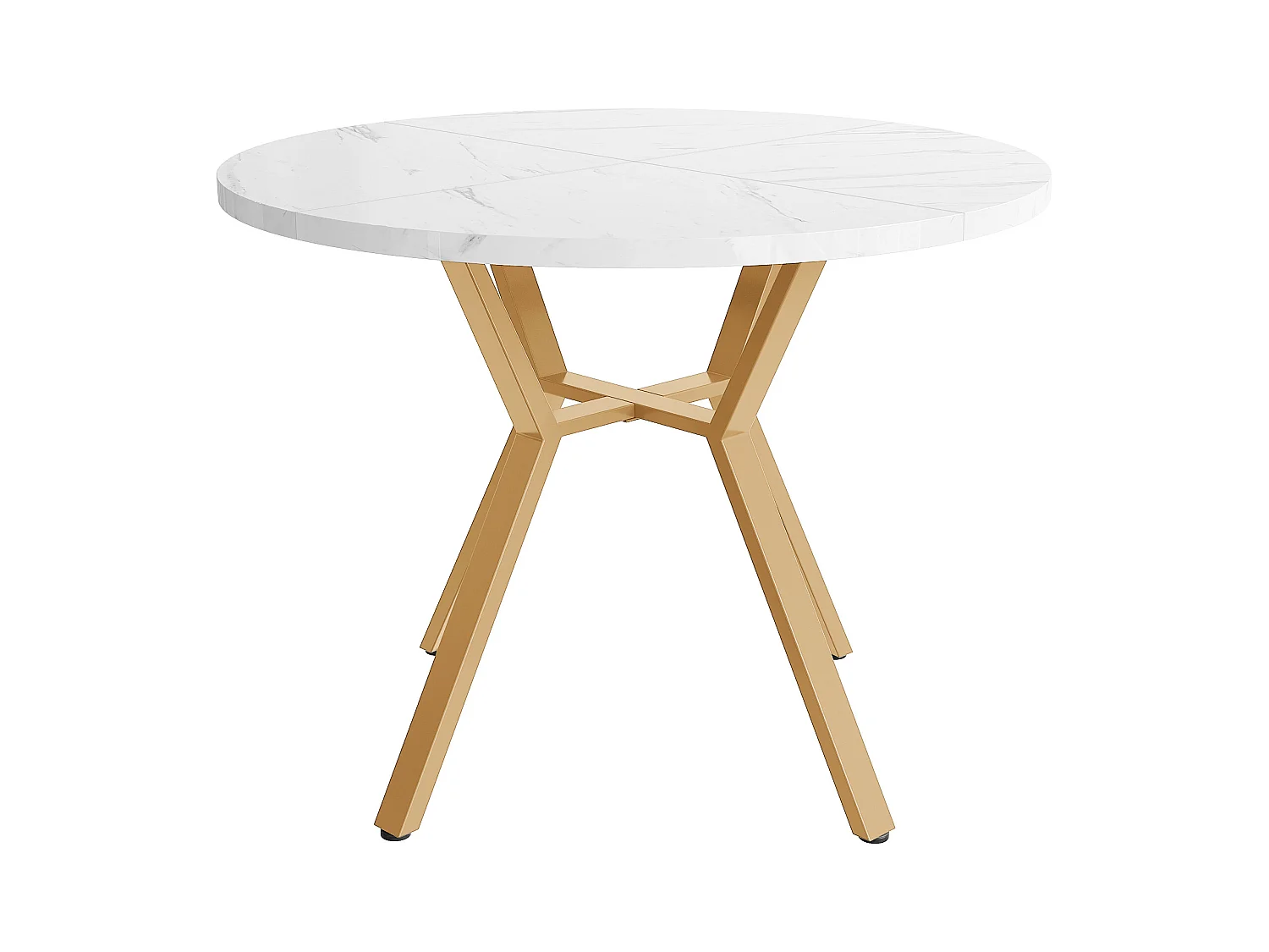 Table à manger ronde avec plateau en MDF effet marbre et pieds en métal doré - pour salles à manger et salon