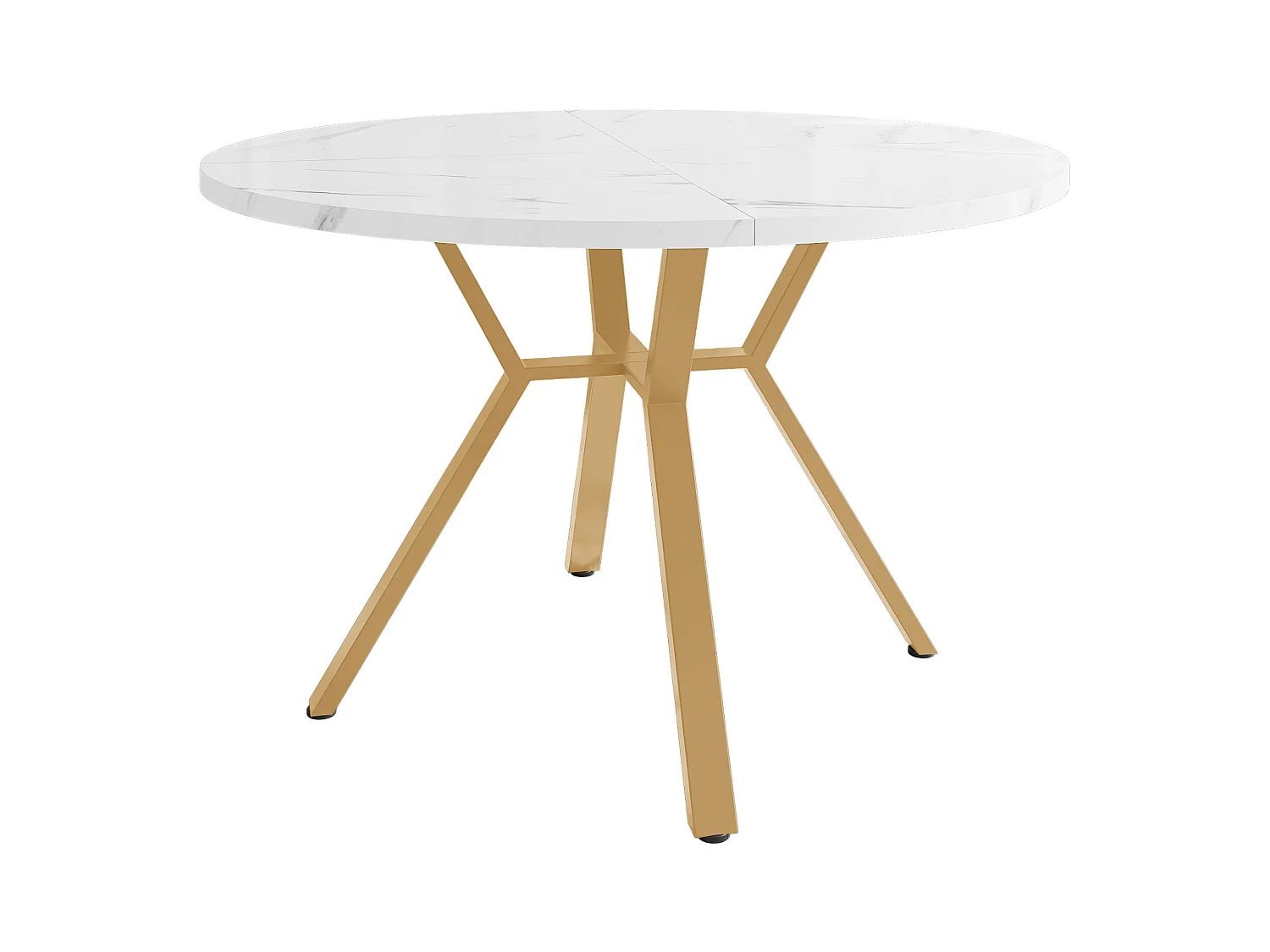 Table à manger ronde avec plateau en MDF effet marbre et pieds en métal doré - pour salles à manger et salon
