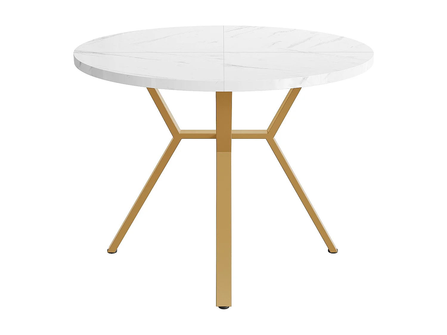 Tavolo da pranzo rotondo con piano in MDF effetto marmo e gambe in metallo dorato - per sala da pranzo e soggiorno