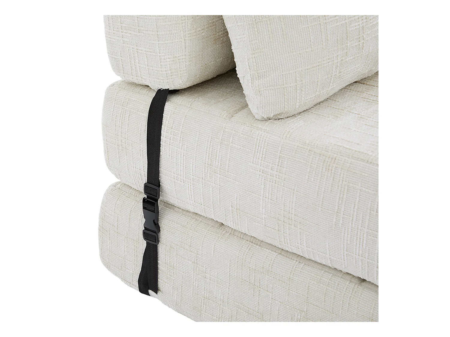Canapé convertible avec coussins lombaires et appui-tête, chenille beige - pour salon et chambre