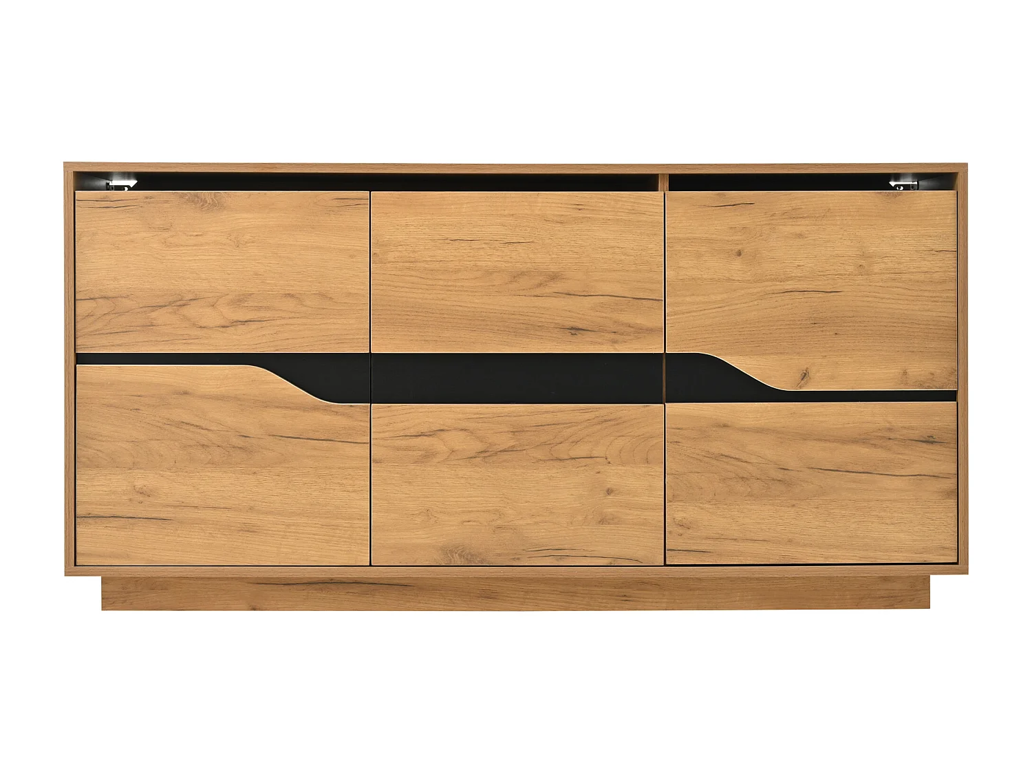 Buffet de salon avec 3 portes de rangement et étagères réglables - Bois naturel et noir