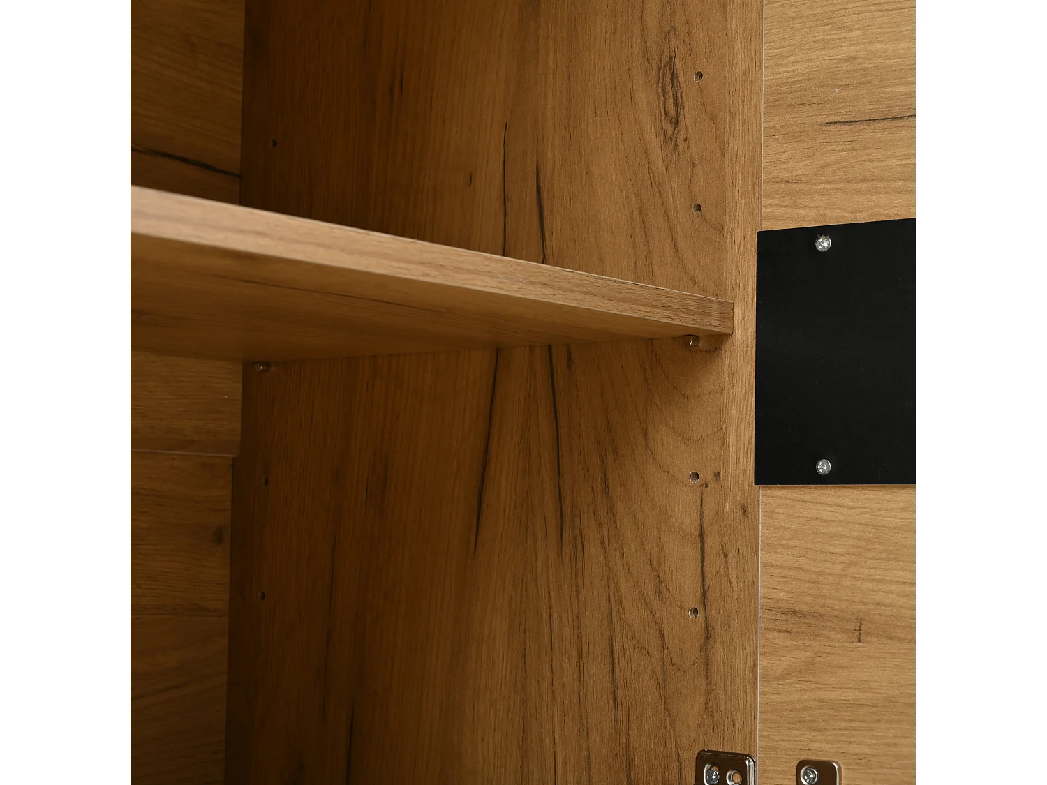 Buffet de salon avec 3 portes de rangement et étagères réglables - Bois naturel et noir