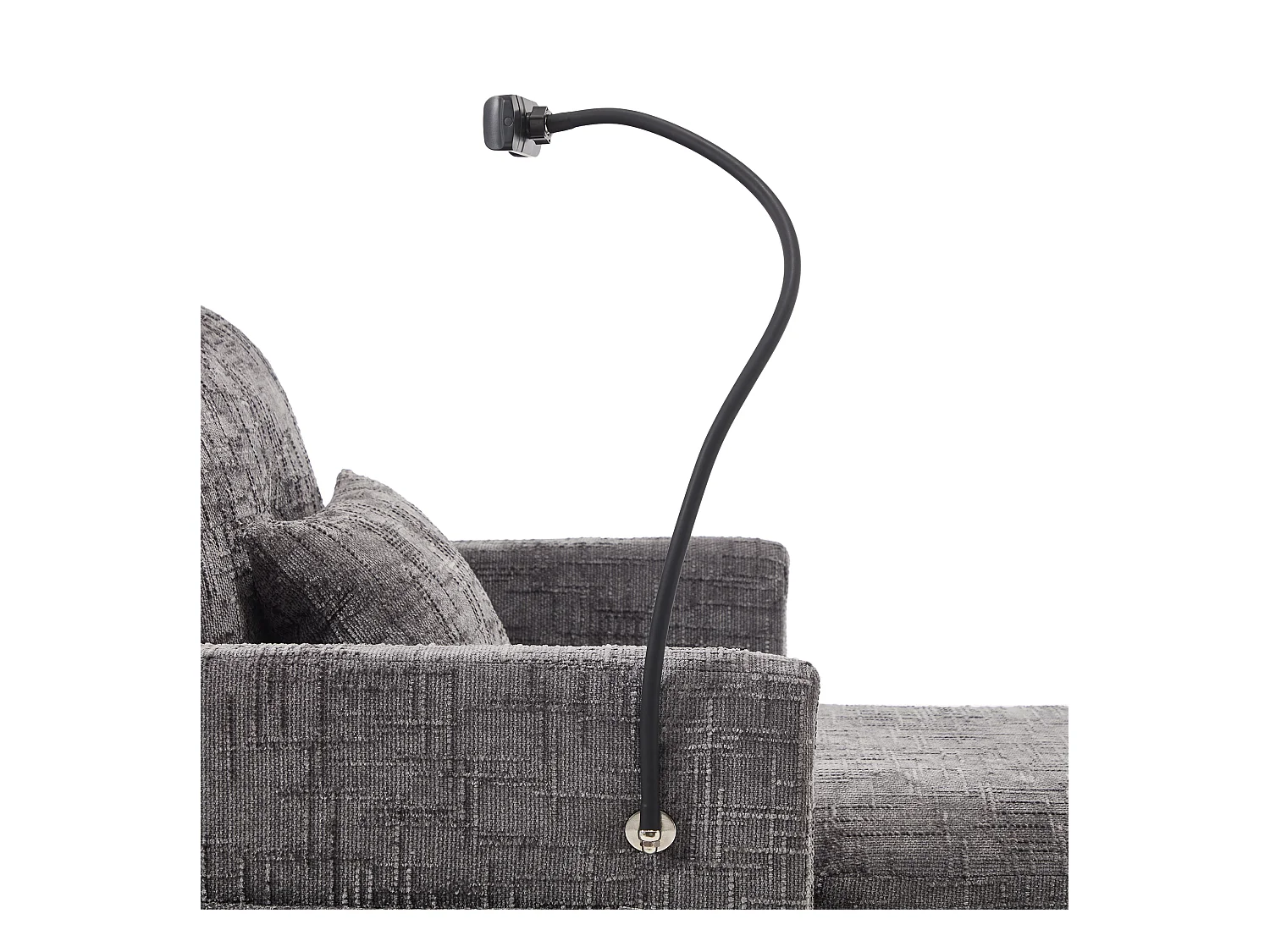 Einzel-Loungesofa mit Stauraum, Seitentaschen und Handyhalter - Chenille grau
