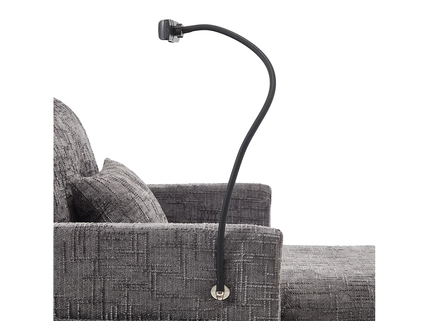 Canapé simple avec rangement, poches latérales et support pour téléphone - Chenille grise