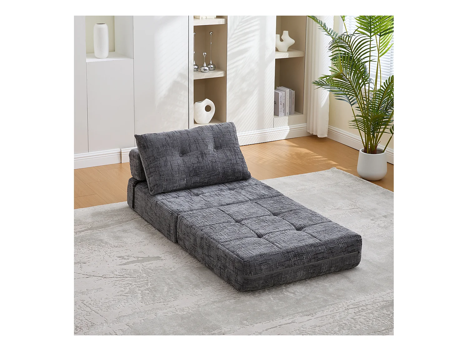 Canapé convertible avec coussins lombaires et appui-tête, chenille grise - pour salon et chambre