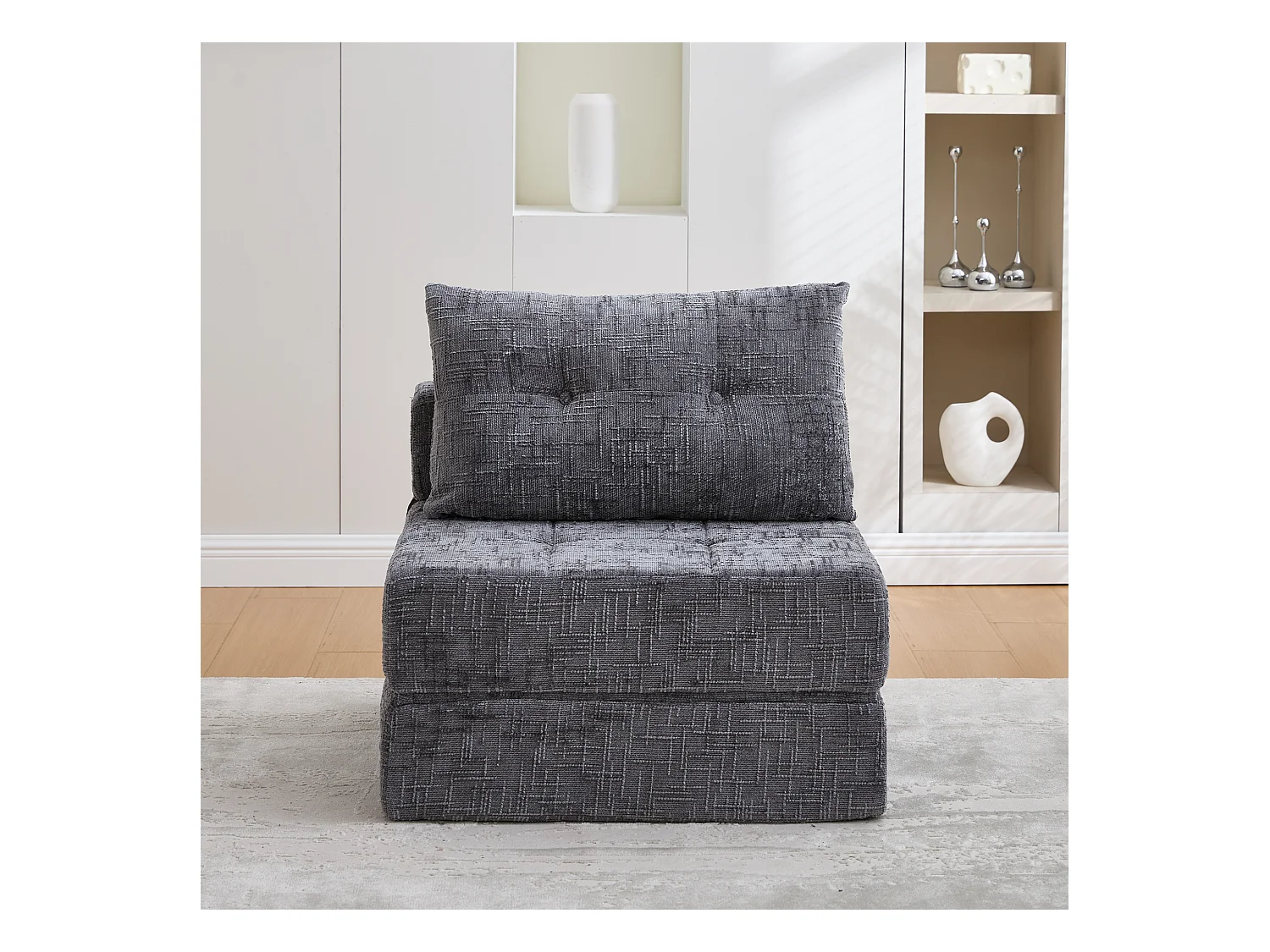 Canapé convertible avec coussins lombaires et appui-tête, chenille grise - pour salon et chambre