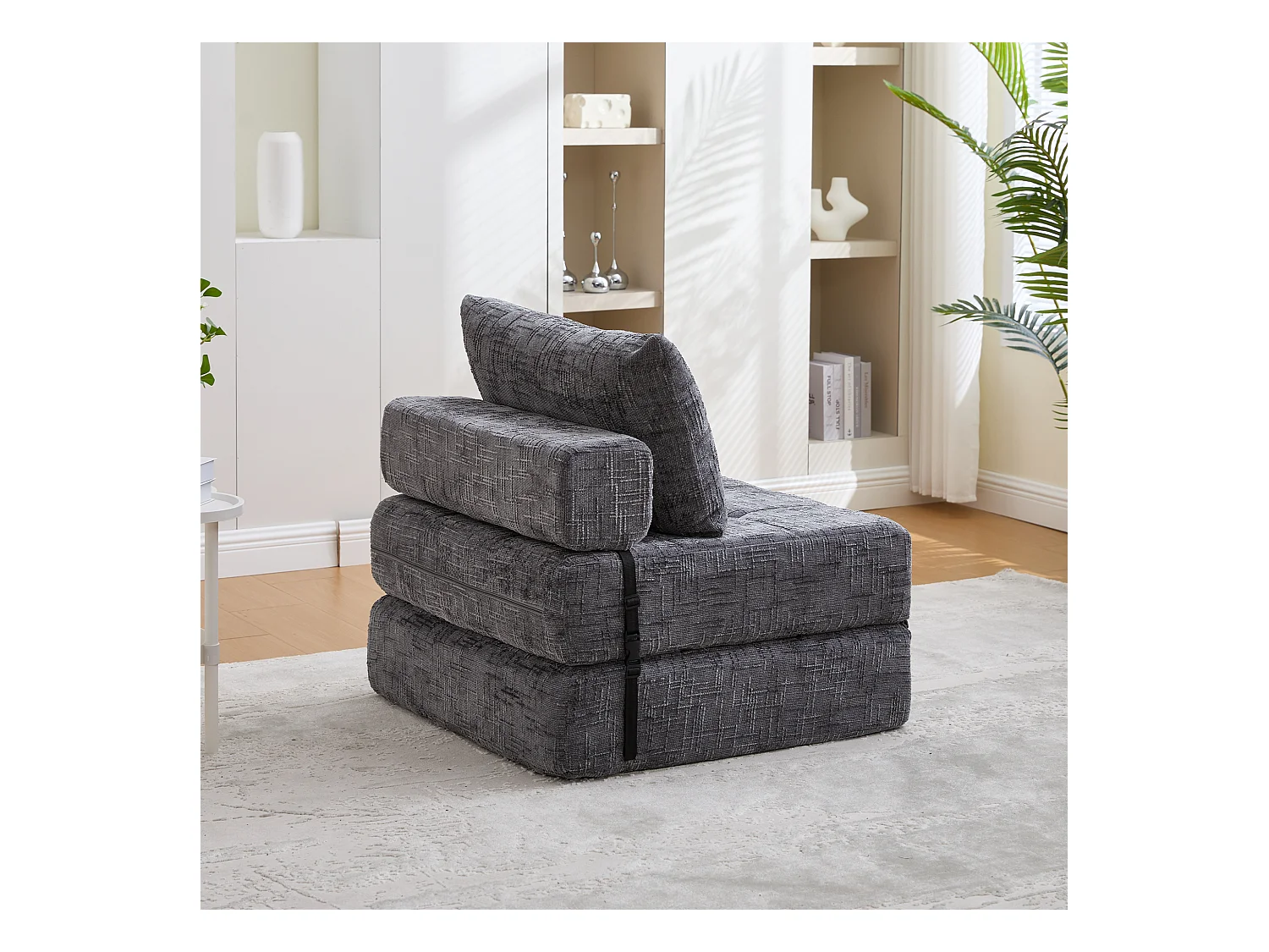 Canapé convertible avec coussins lombaires et appui-tête, chenille grise - pour salon et chambre