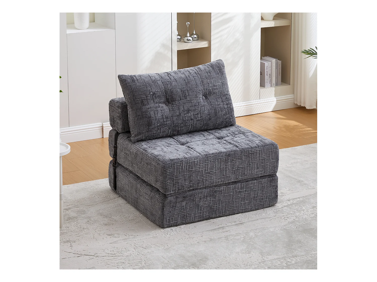 Canapé convertible avec coussins lombaires et appui-tête, chenille grise - pour salon et chambre