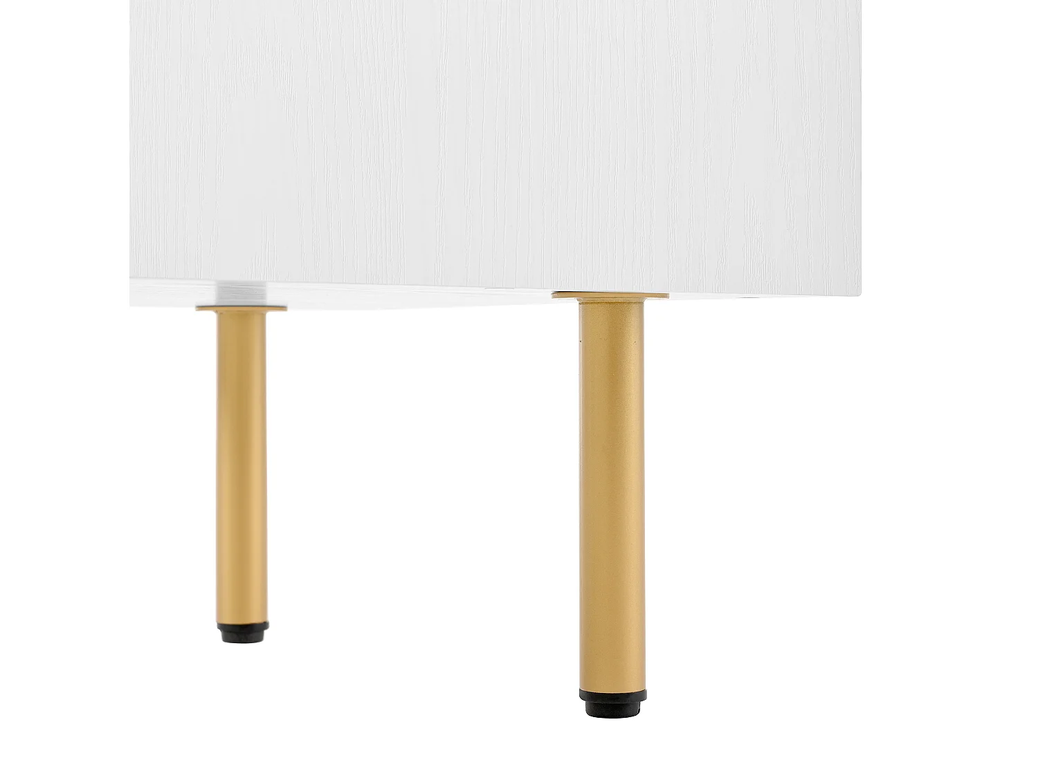 Buffet blanc avec 2 portes et 2 compartiments ouverts, pieds en métal doré - pour salon