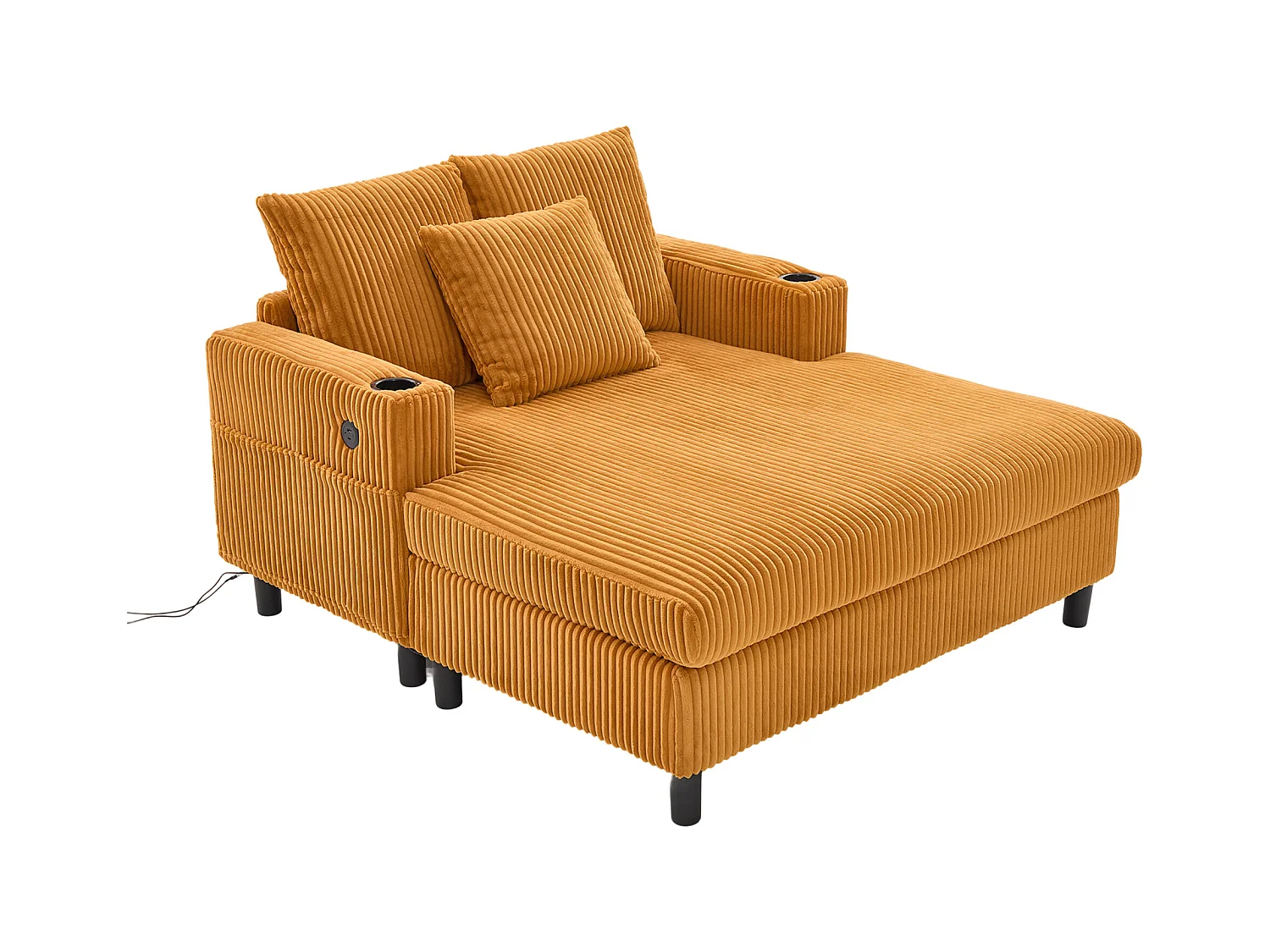 Canapé lounge en peluche jaune avec port USB, éclairage LED et porte-gobelets