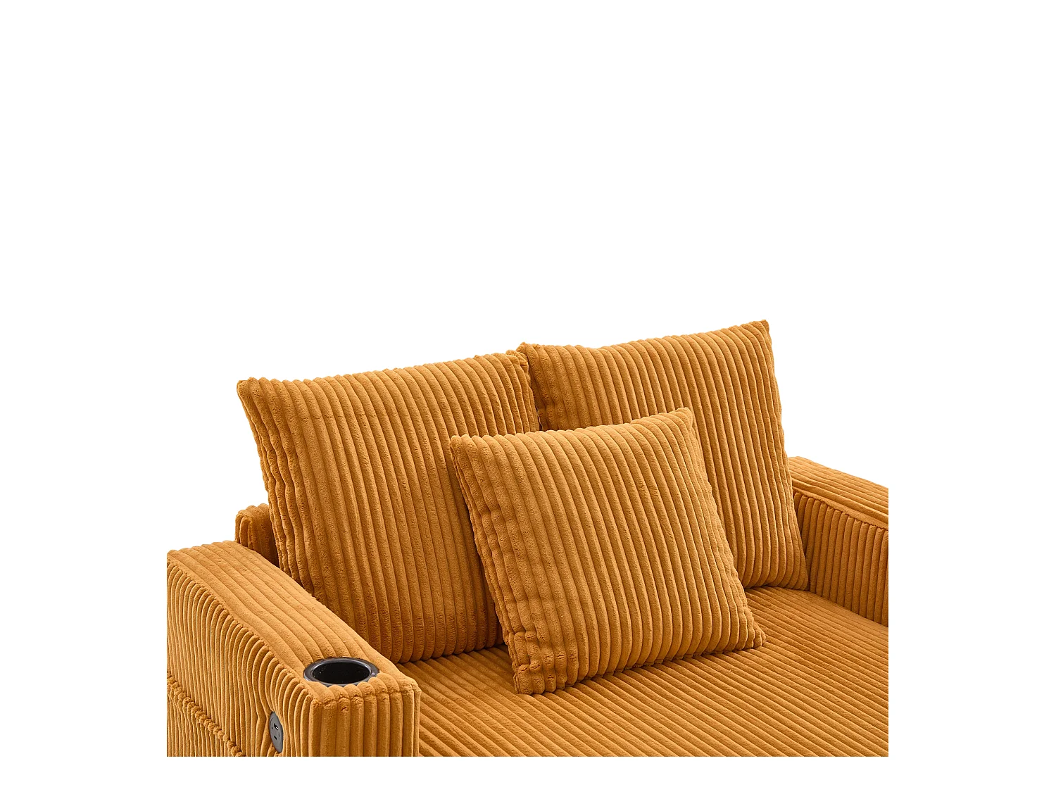 Canapé lounge en peluche jaune avec port USB, éclairage LED et porte-gobelets