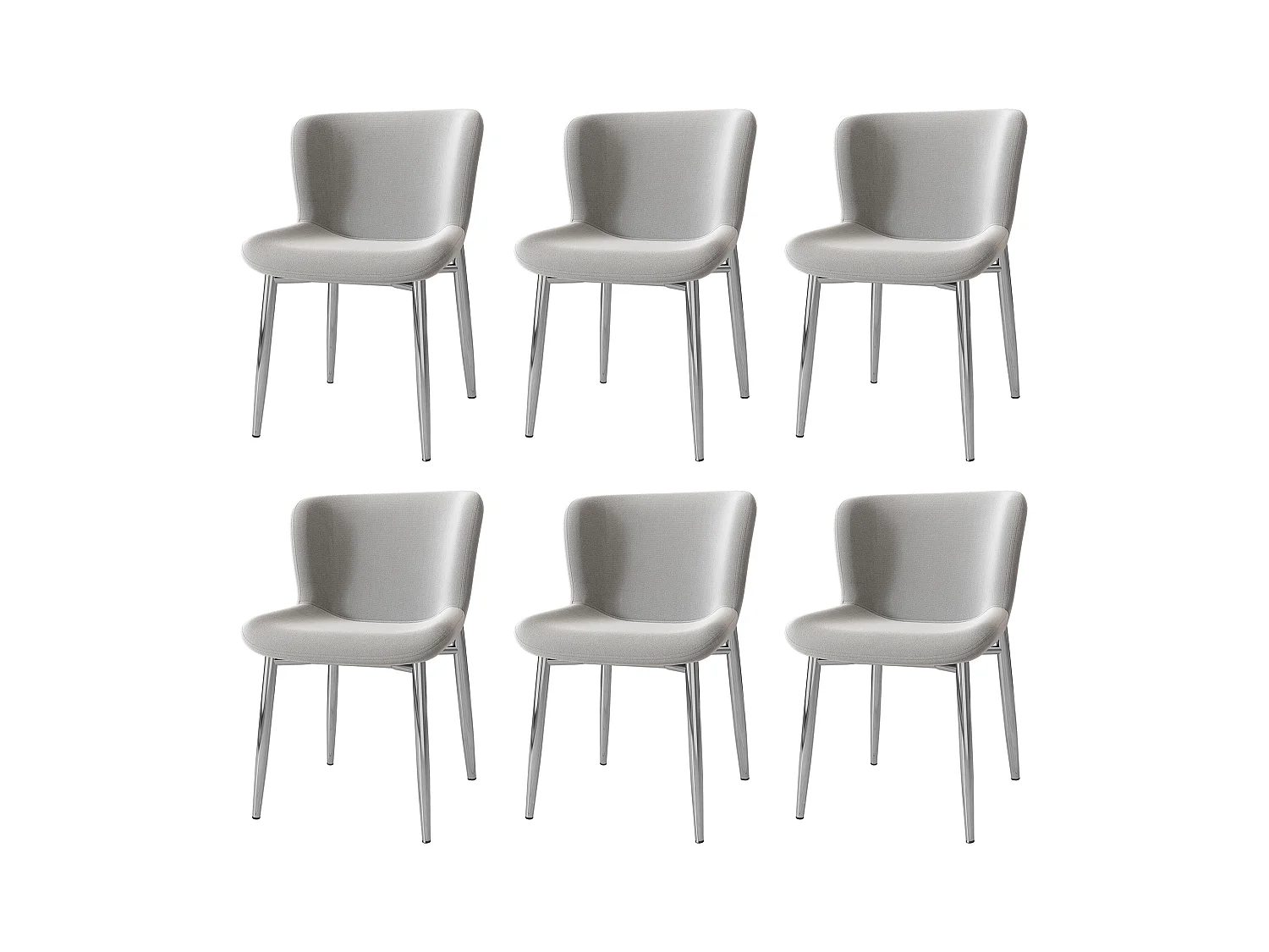 Lot de 6 chaises de salle à manger en velours gris, dossier rembourré et pieds en métal argenté