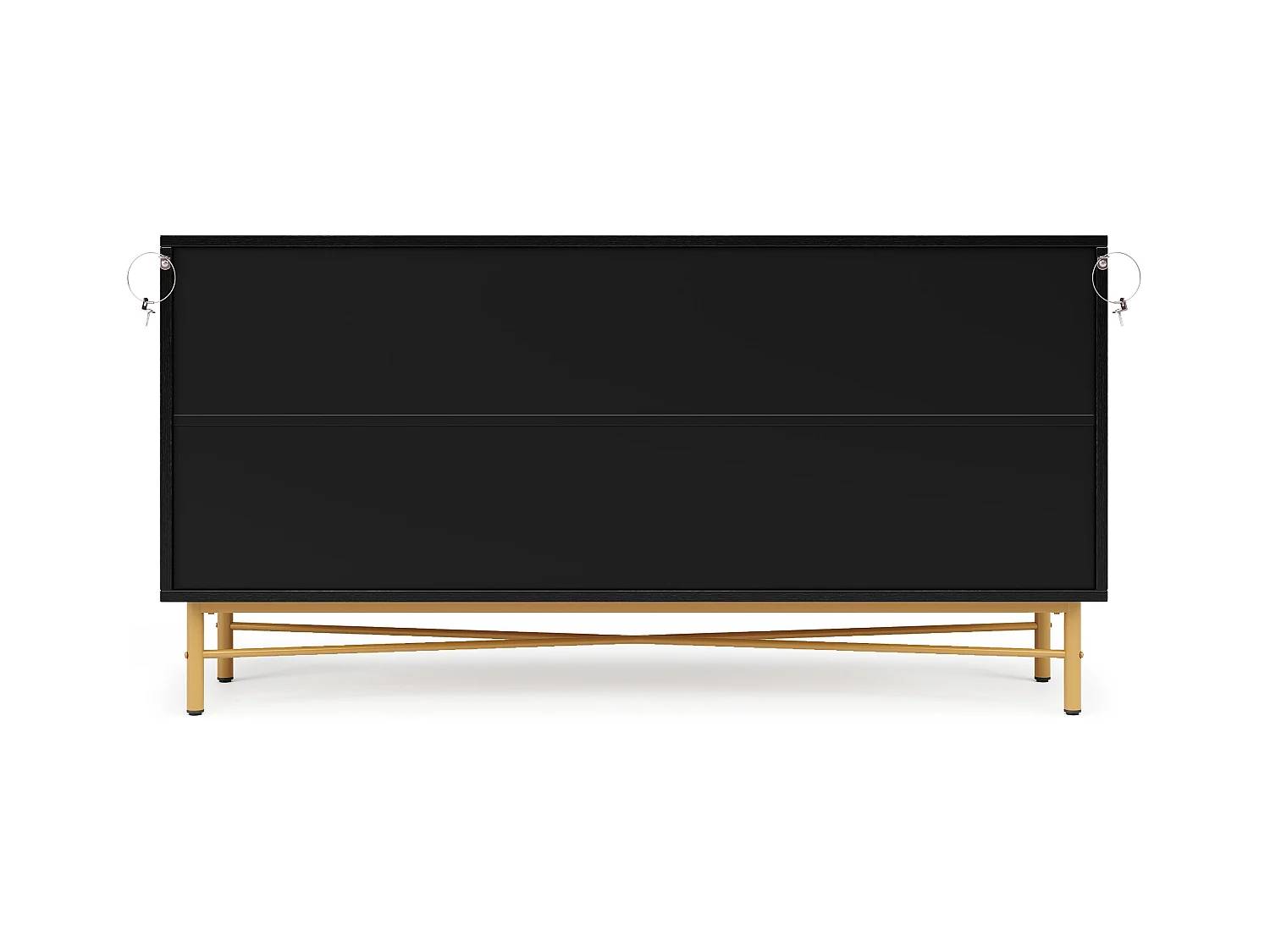 Buffet noir avec 4 portes, poignées et pieds dorés - pour salon et salle à manger