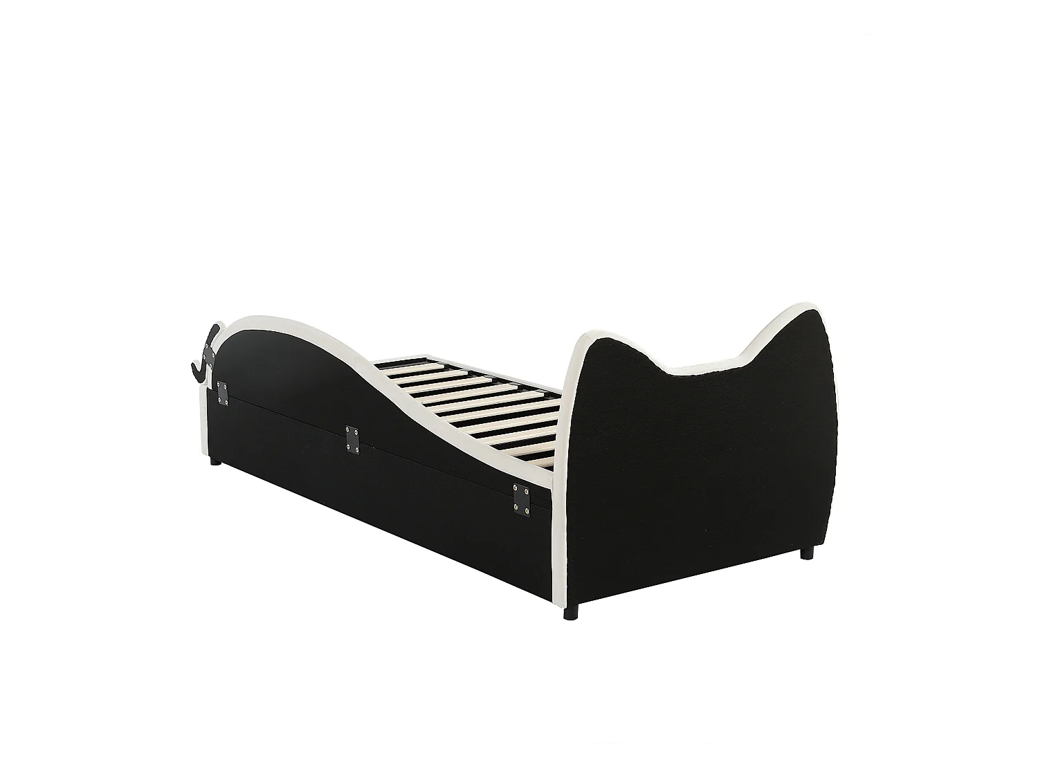 Lit coffre enfant 90x200 cm avec tête de lit rembourrée, panneau droit, velours beige - sans matelas