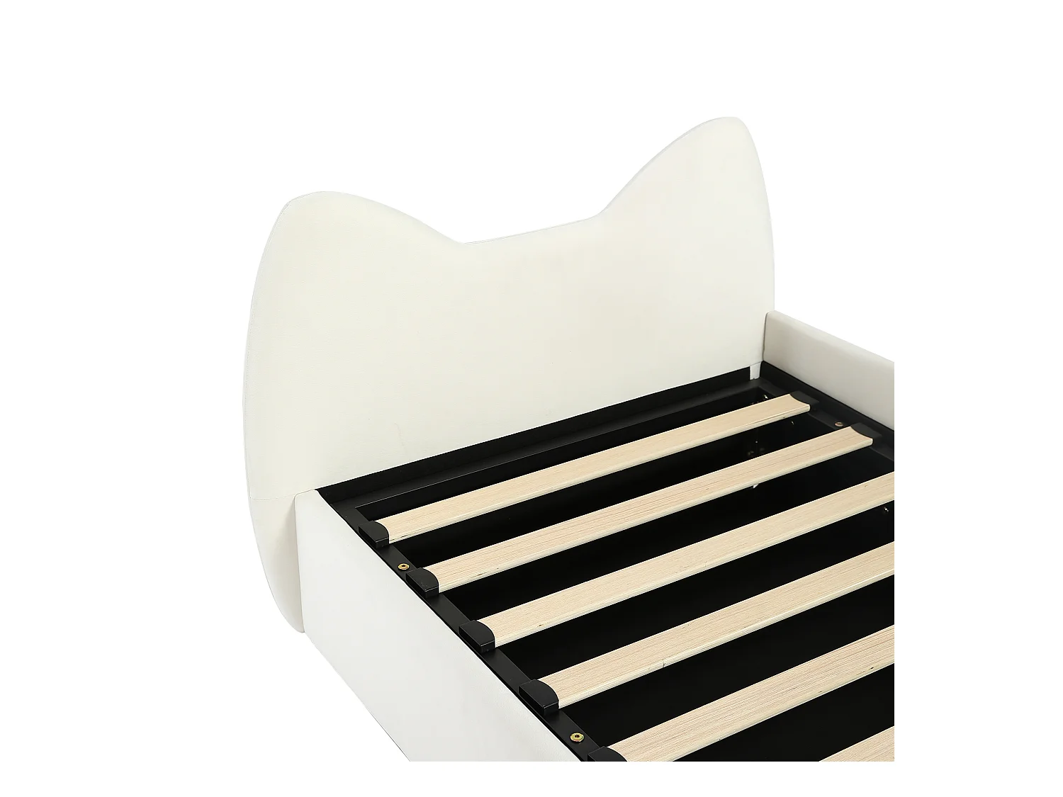 Lit coffre enfant 90x200 cm avec tête de lit rembourrée, panneau droit, velours beige - sans matelas