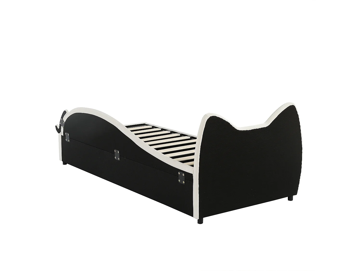 Kinderbett mit Bettkasten 90x200 cm, gepolstertes Kopfteil, rechtes Seitenpaneel, beiger Samt - ohne Matratze