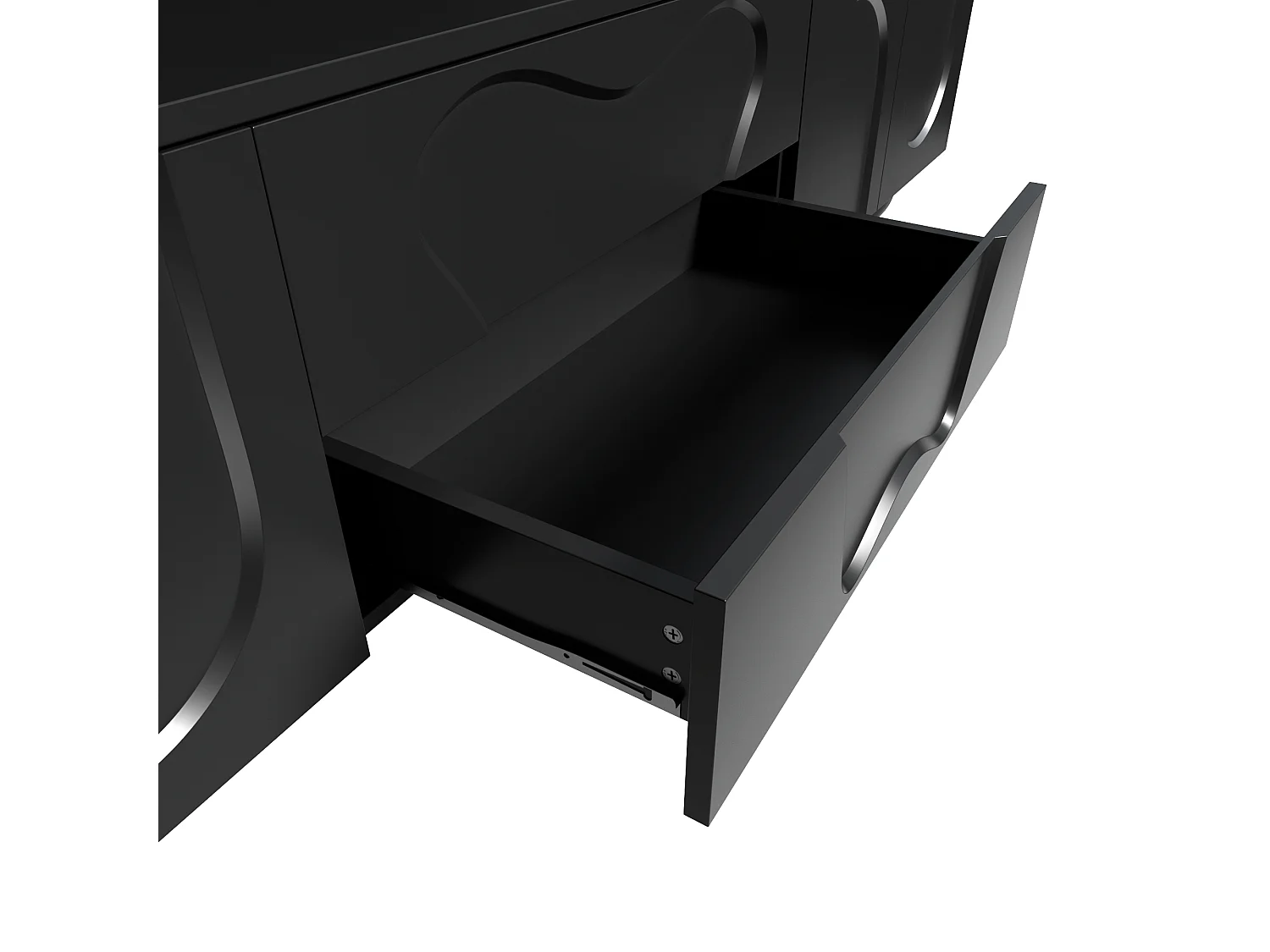 Mobile TV da 180 cm con 2 cassetti portaoggetti e 4 ante curve con motivo – Nero