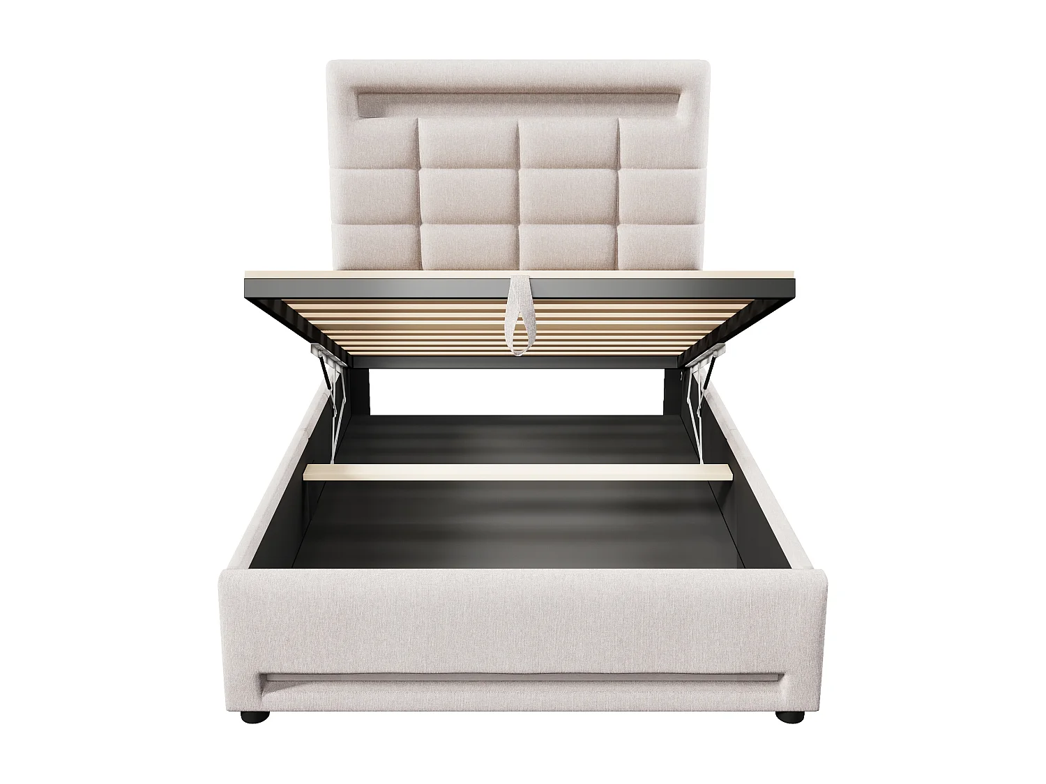 Volwassen opbergbed 90x200 cm met LED-verlichting en USB-poort, beige linnen - zonder matras