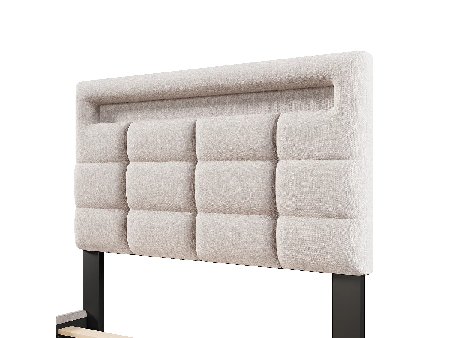 Volwassen opbergbed 90x200 cm met LED-verlichting en USB-poort, beige linnen - zonder matras