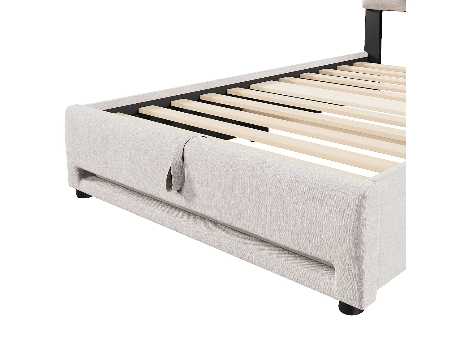 Volwassen opbergbed 90x200 cm met LED-verlichting en USB-poort, beige linnen - zonder matras