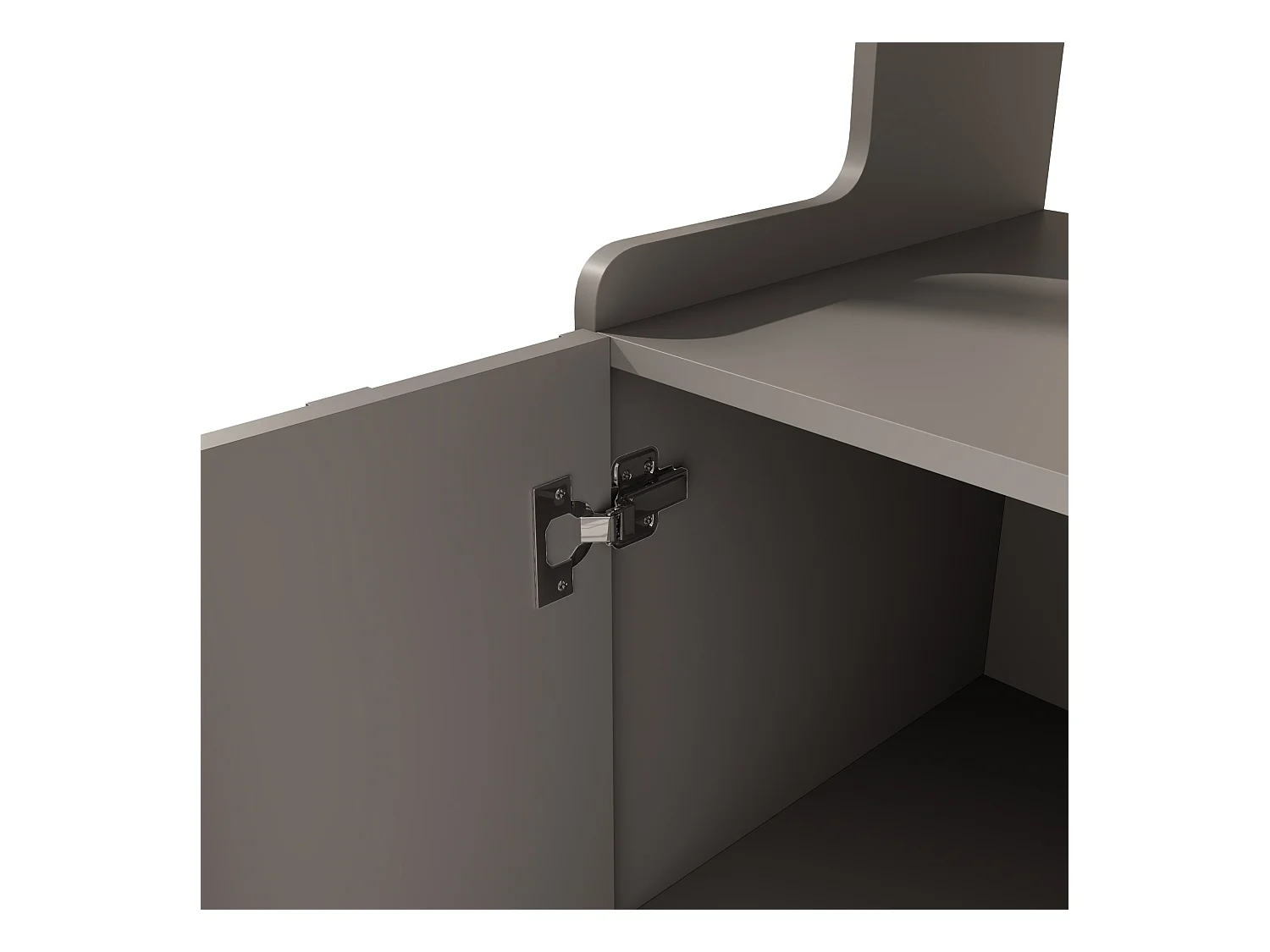 Szara komoda z 3 drzwiami i otwartymi półkami, złote nogi – do salonu i kuchni