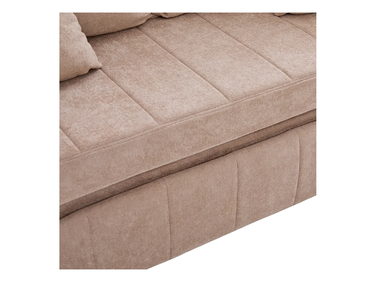 Wandbares Sofa mit Seitentaschen, Getränkehaltern und USB-Ladeanschluss – Khakifarbenes Chenille