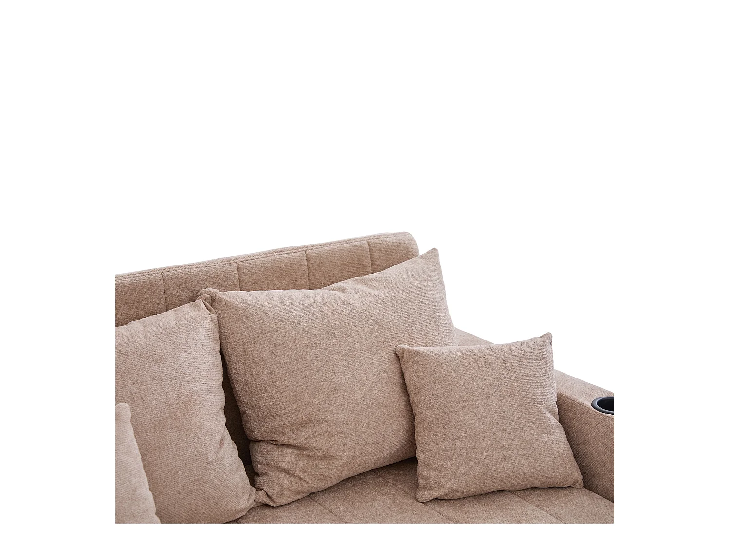 Wandbares Sofa mit Seitentaschen, Getränkehaltern und USB-Ladeanschluss – Khakifarbenes Chenille