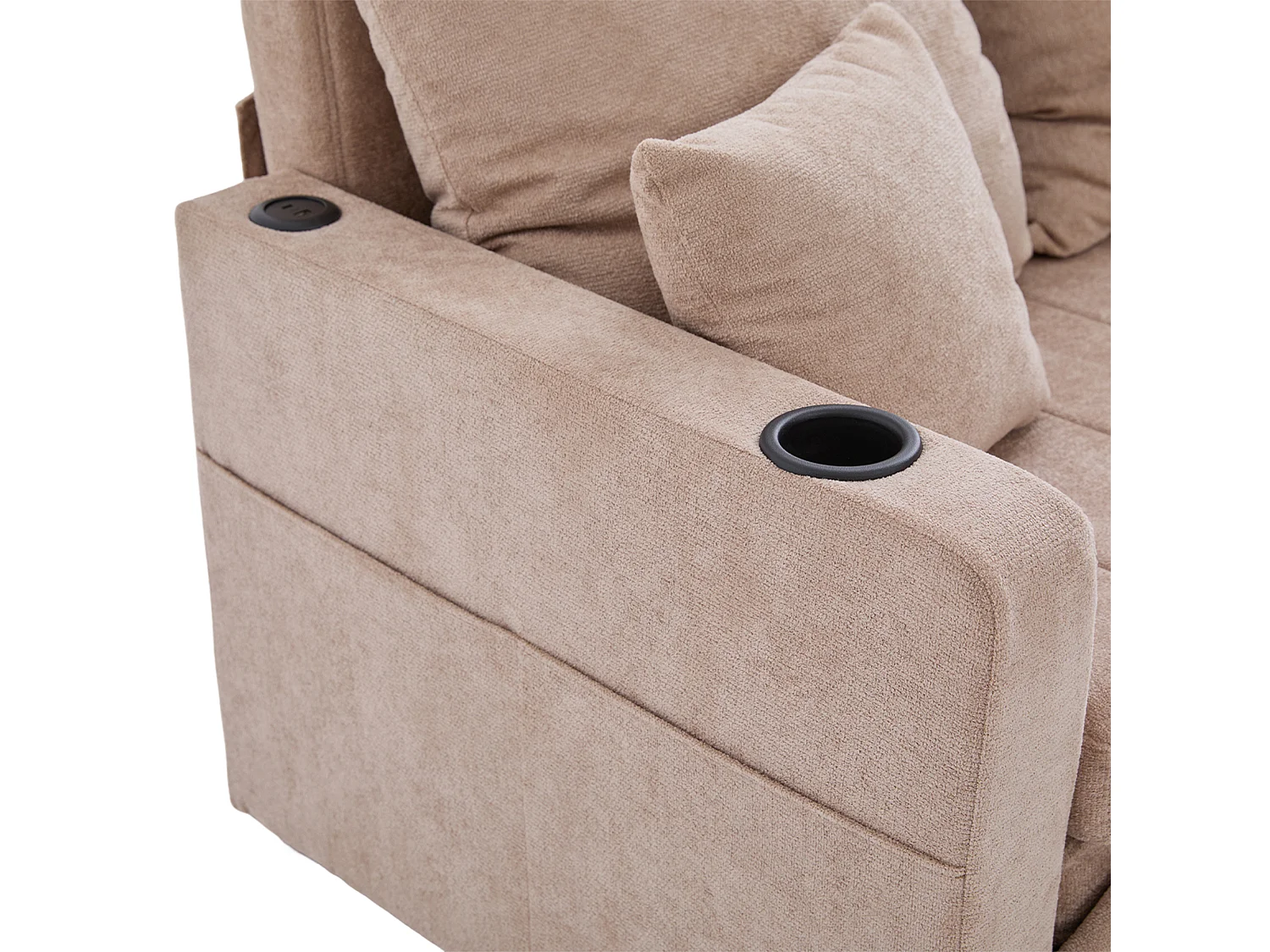 Canapé convertible avec poches latérales et porte-gobelets, port de chargement USB - Chenille kaki