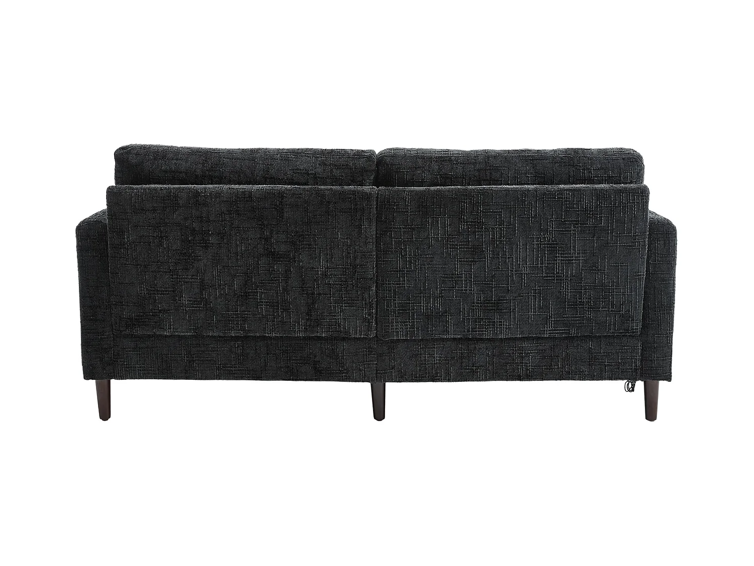 Canapé 2 places avec éclairage LED et port USB, pieds en bois - tissu chenille noir