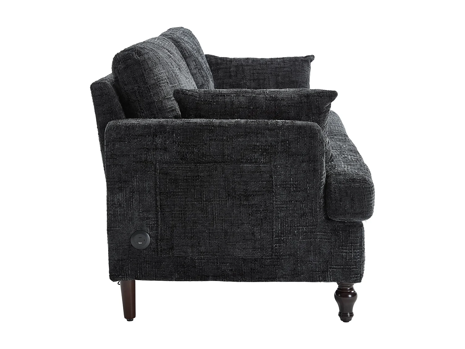 2-Sitzer-Sofa mit LED-Beleuchtung und USB-Anschluss, Holzfüße - Chenille-Stoff schwarz