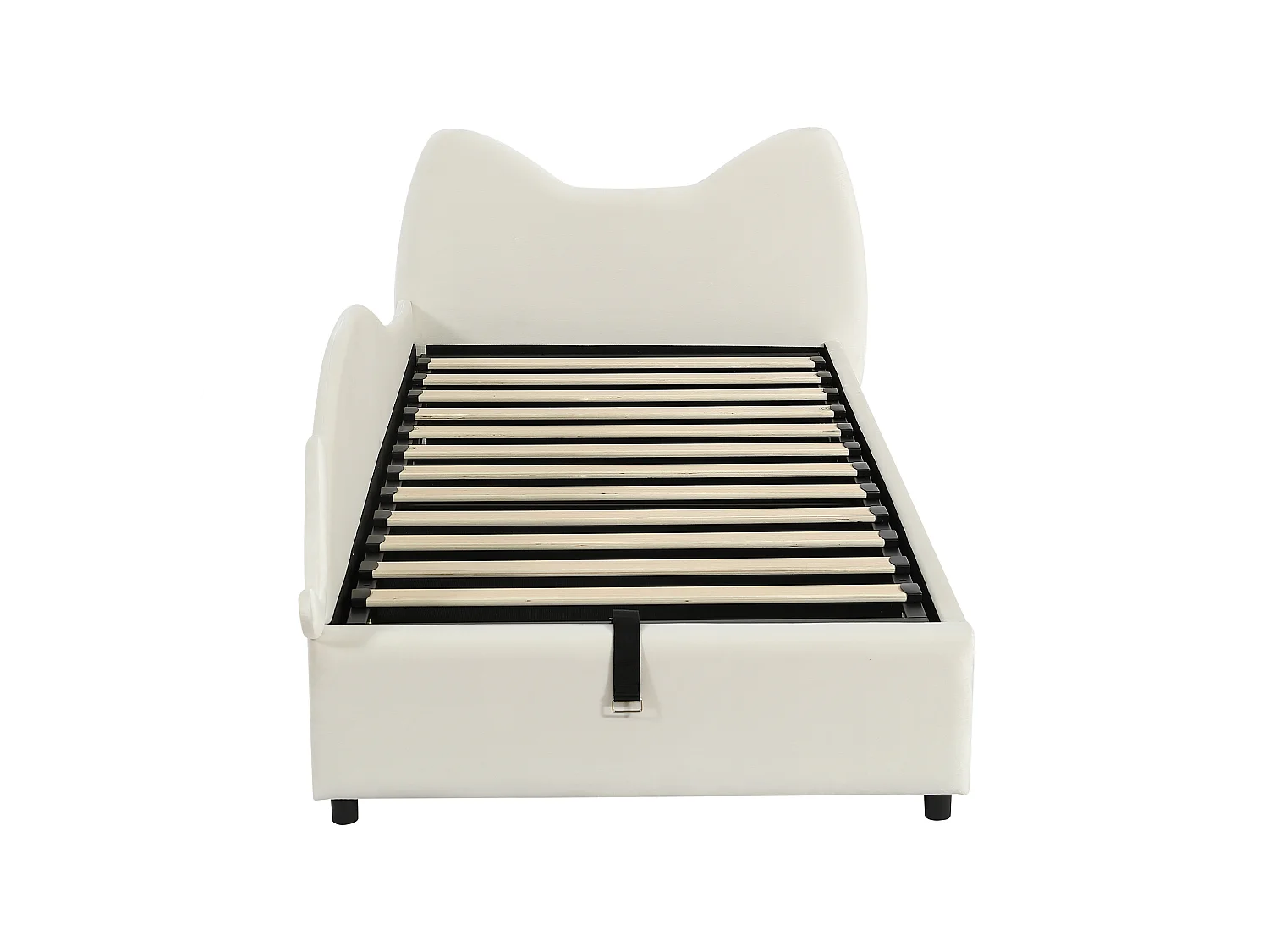 Lit coffre enfant 90x200 cm avec tête de lit rembourrée, panneau gauche, velours beige - sans matelas