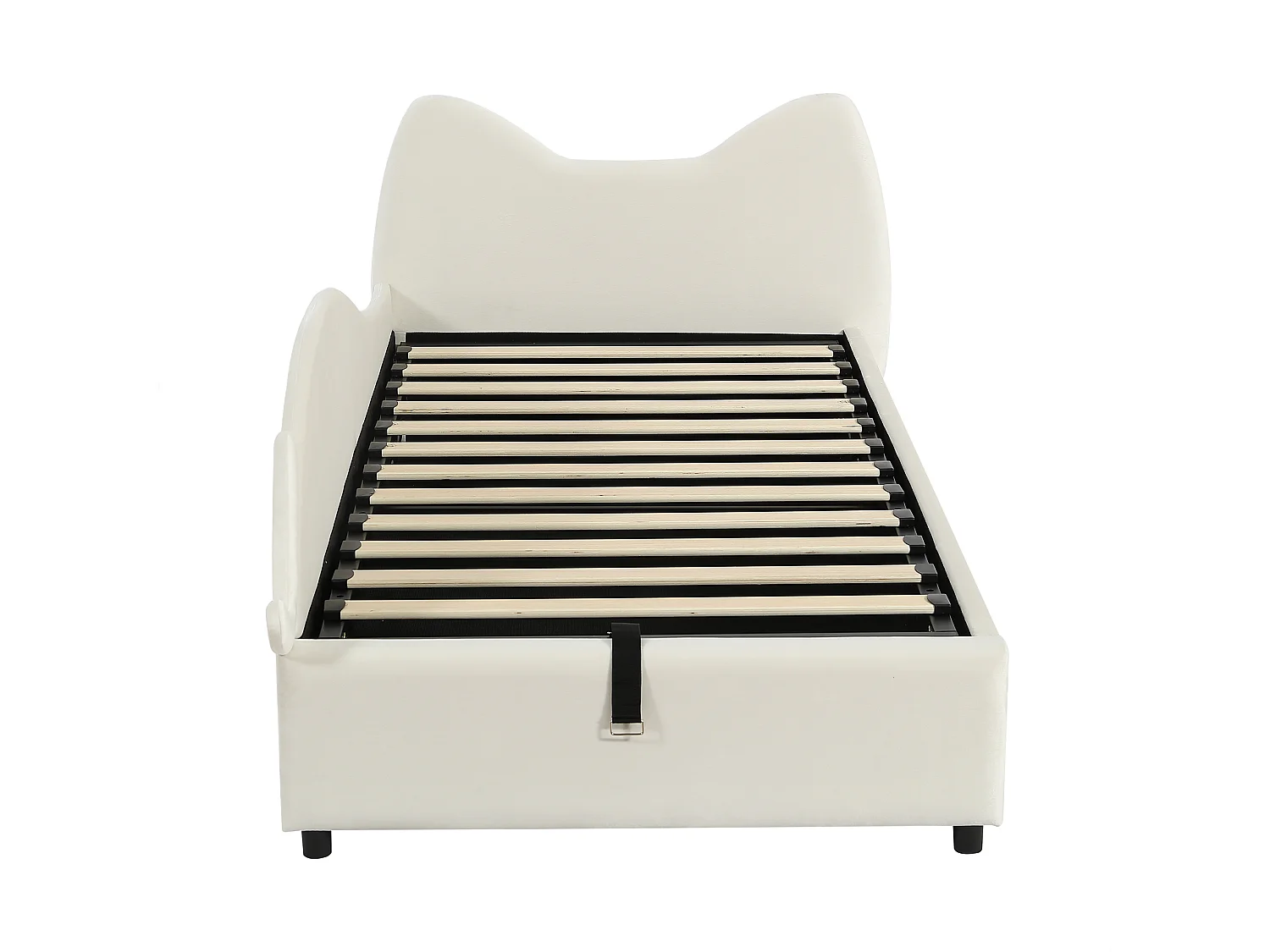 Lit coffre enfant 90x200 cm avec tête de lit rembourrée, panneau gauche, velours beige - sans matelas