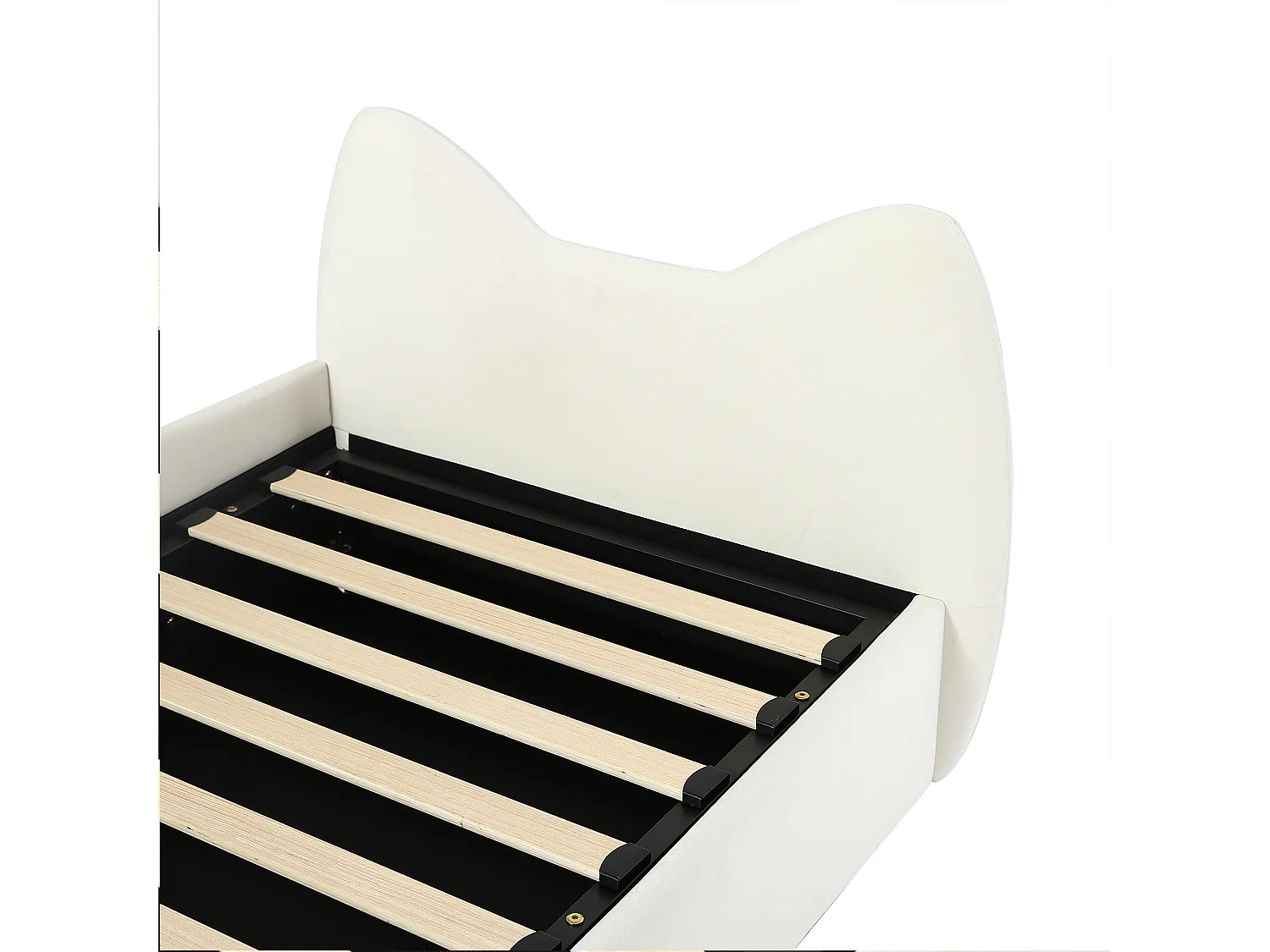 Lit coffre enfant 90x200 cm avec tête de lit rembourrée, panneau gauche, velours beige - sans matelas