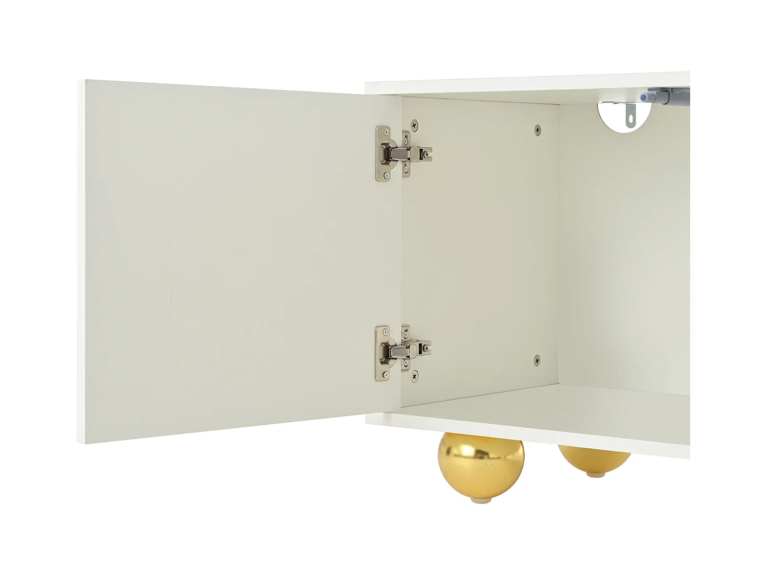 Meuble TV blanc de 180 cm avec 4 portes à motifs nuages ​​et 5 pieds dorés - pour salon